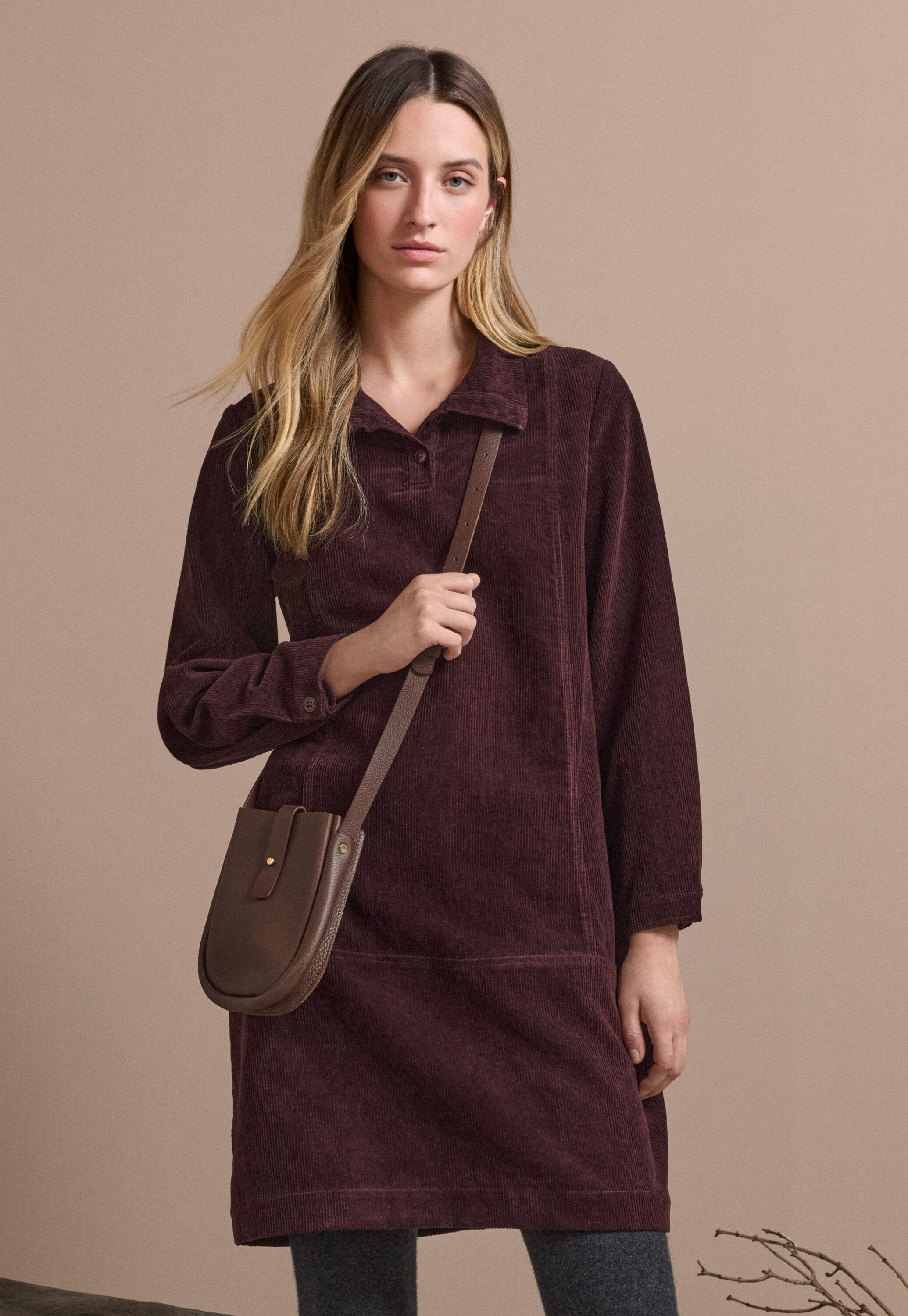 Cord funnel-neck dress