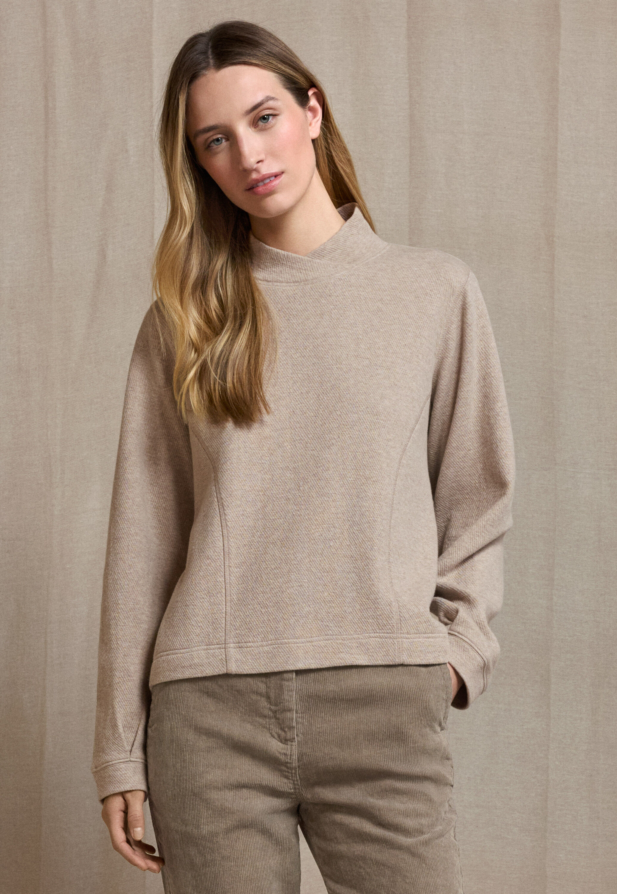 Cross-over neck sweatshirt