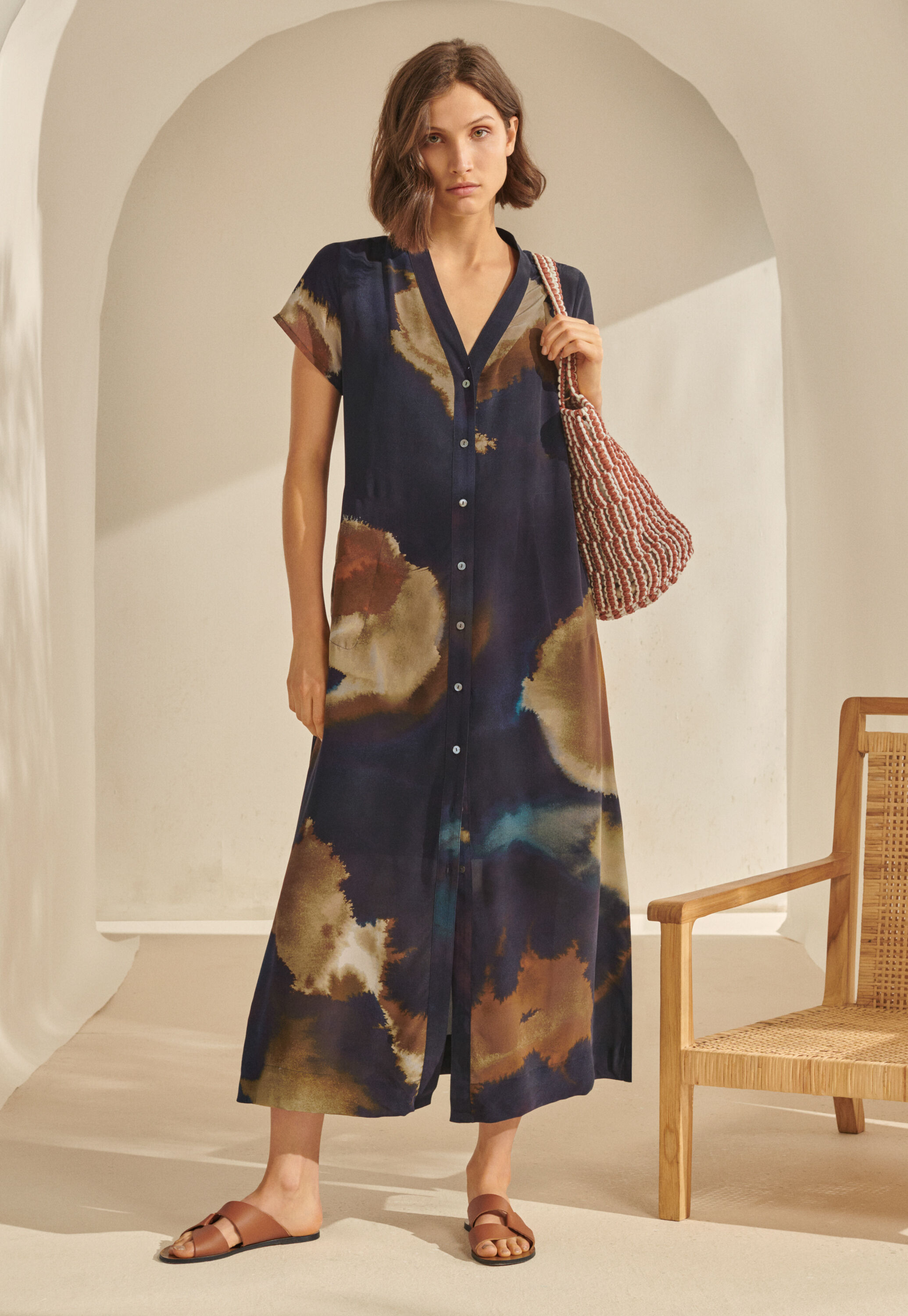 Printed cap-sleeve dress