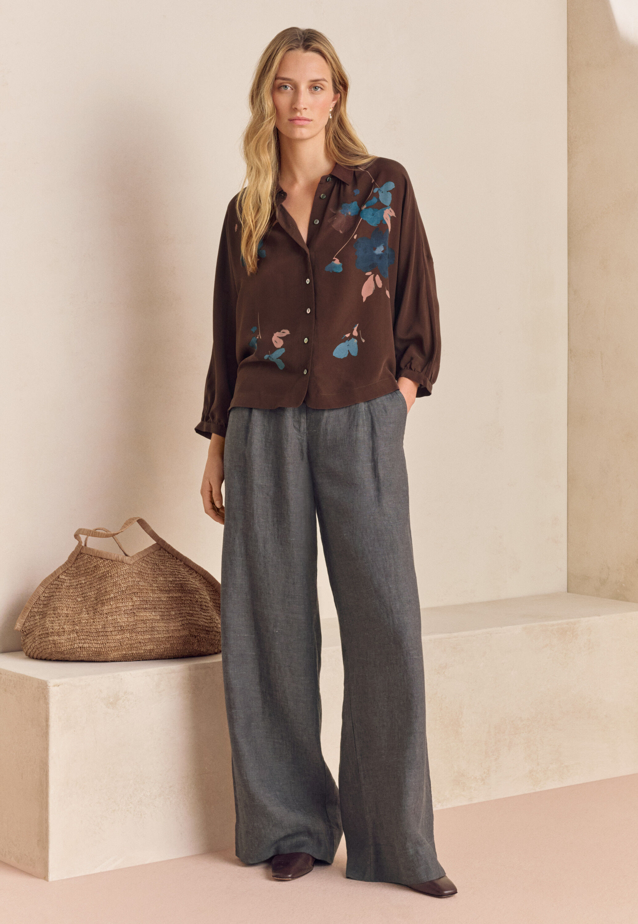Printed dolman-sleeve blouse