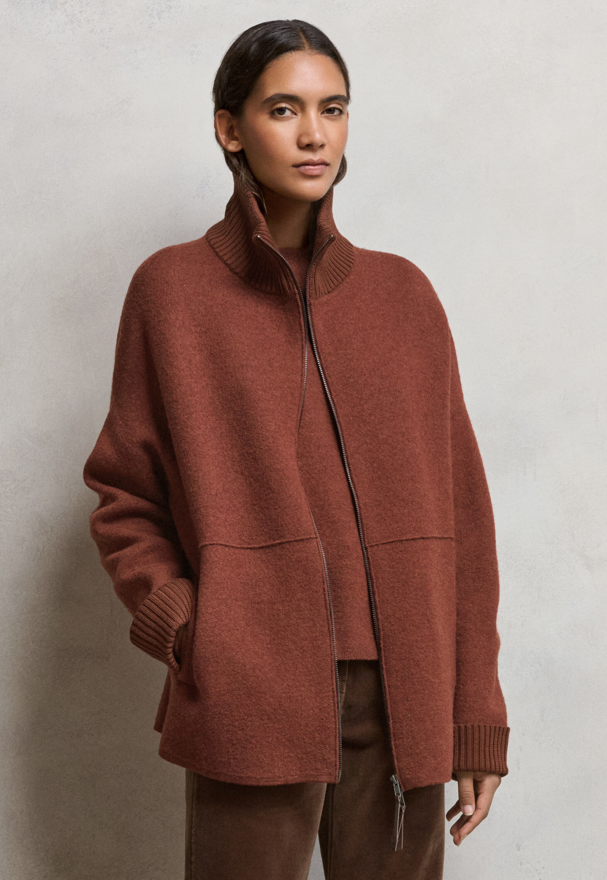 Zip-front knitted jacket