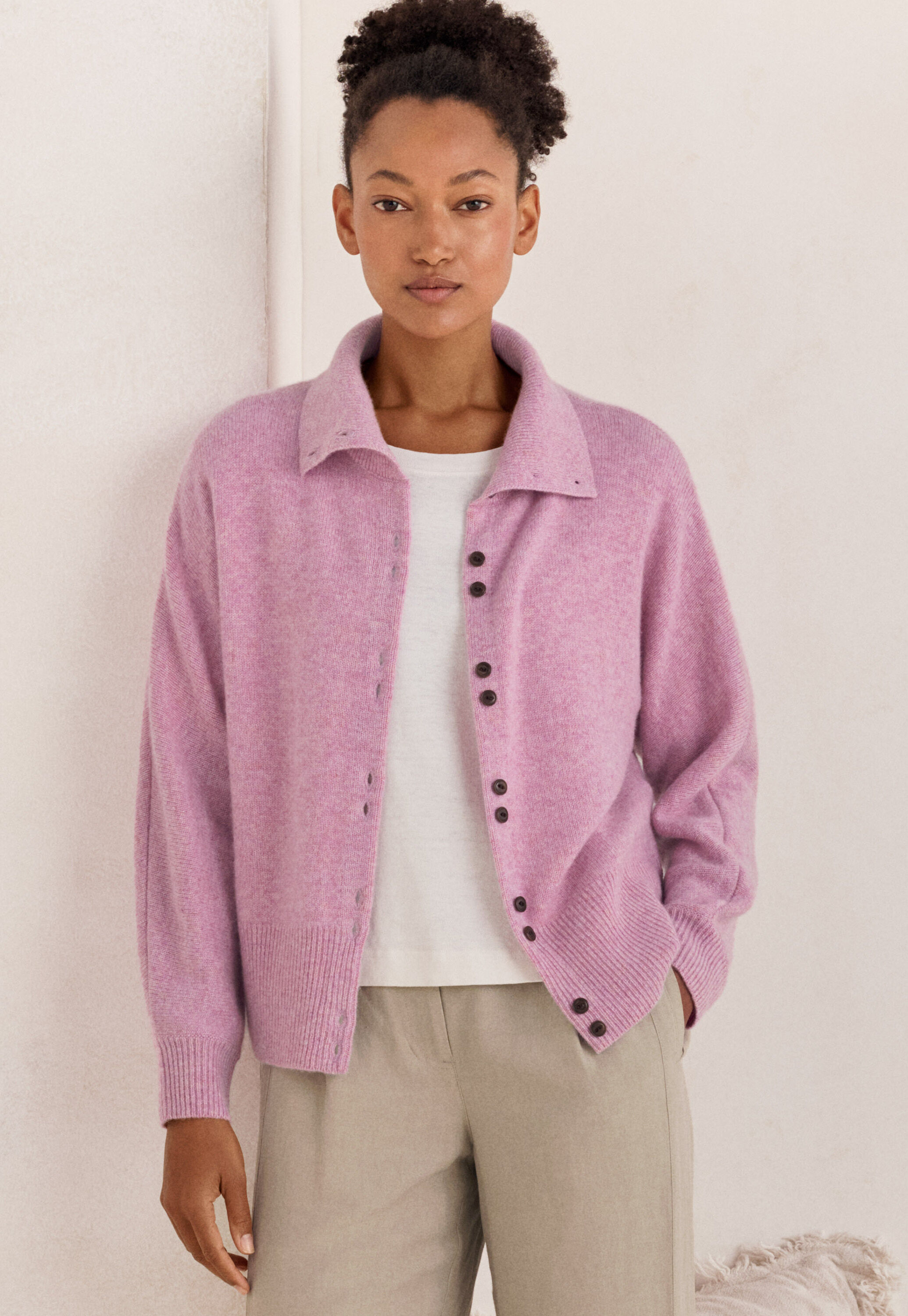 Funnel-neck cardigan