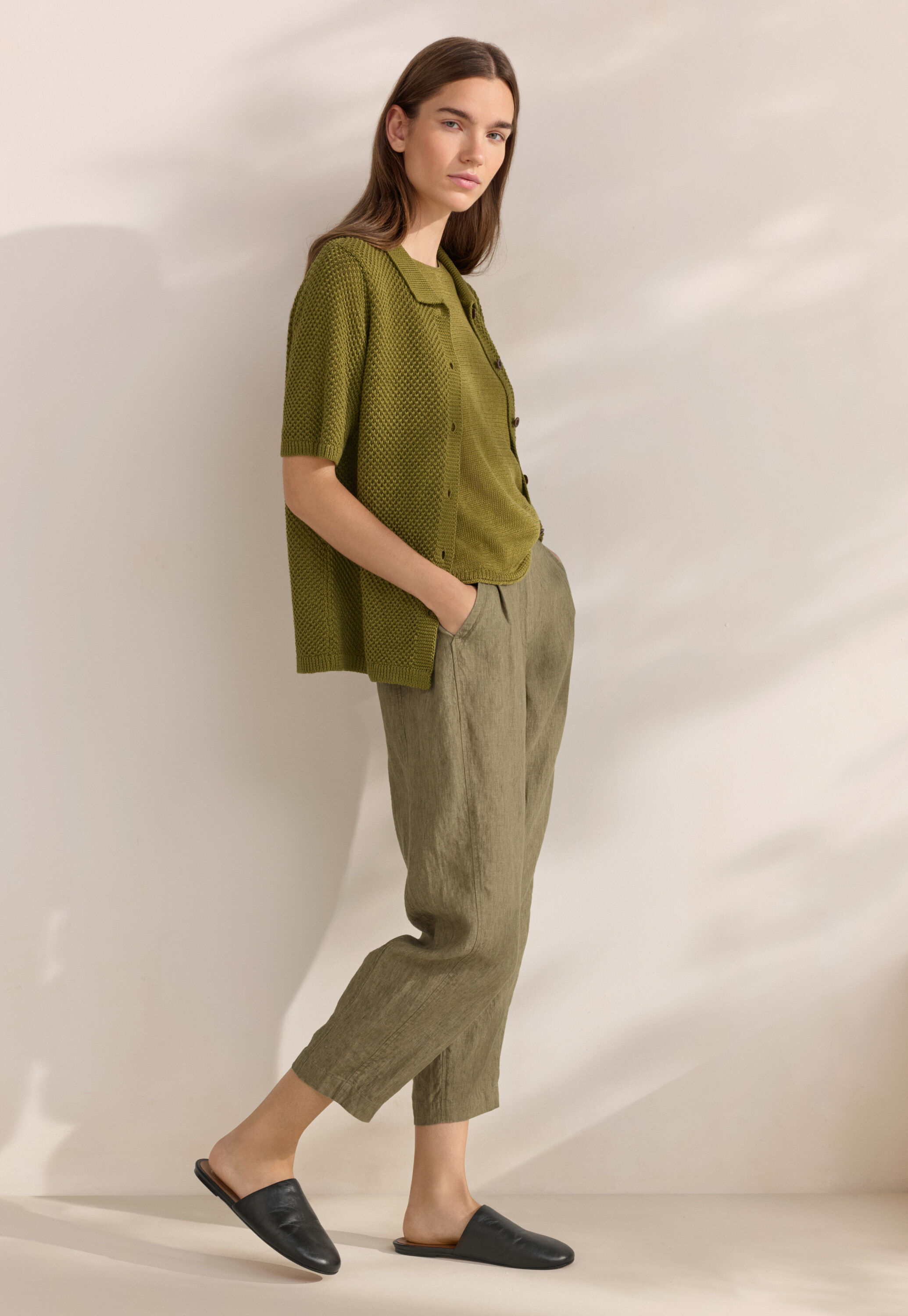 Moss-stitch collared cardigan