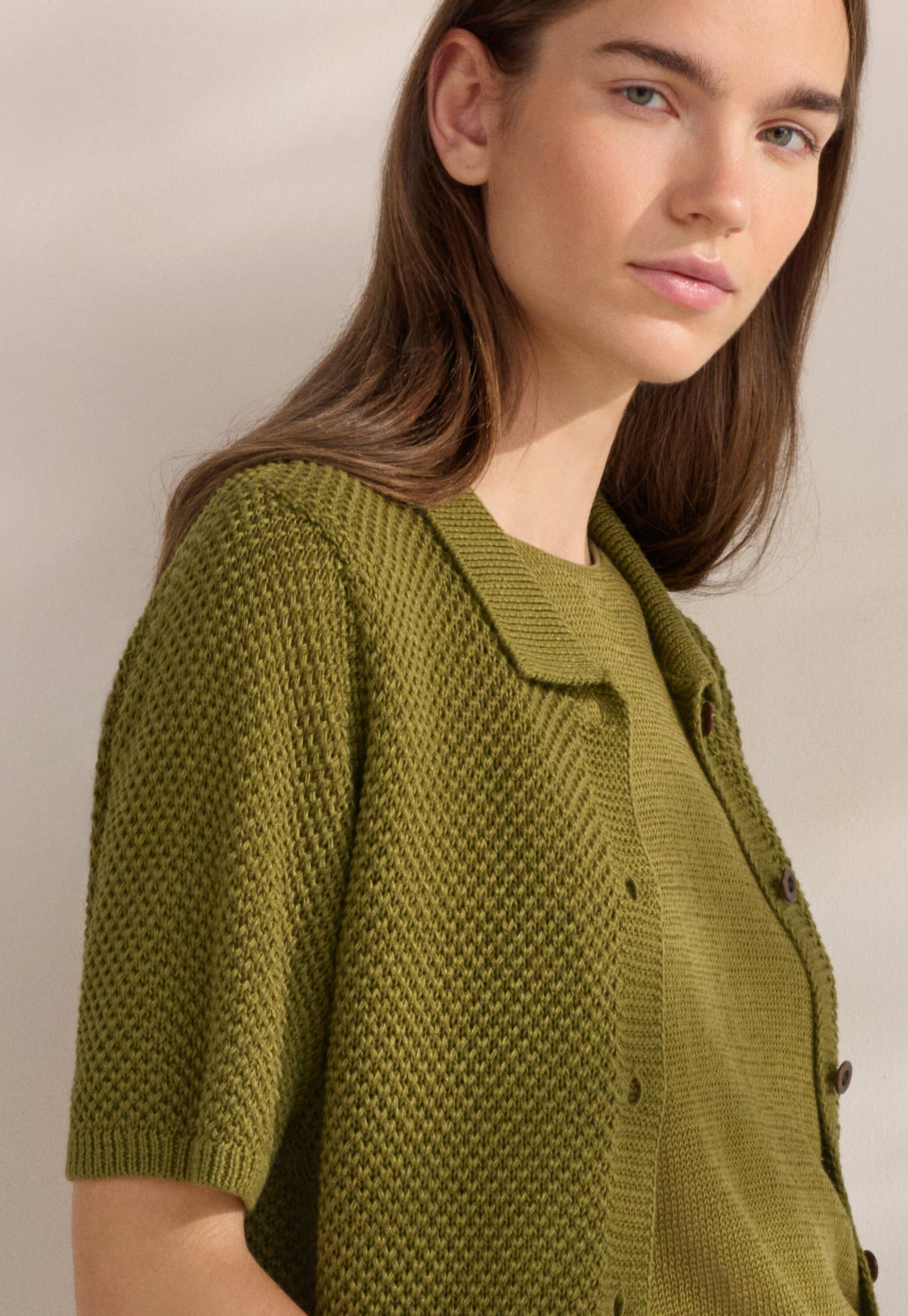 Moss-stitch collared cardigan