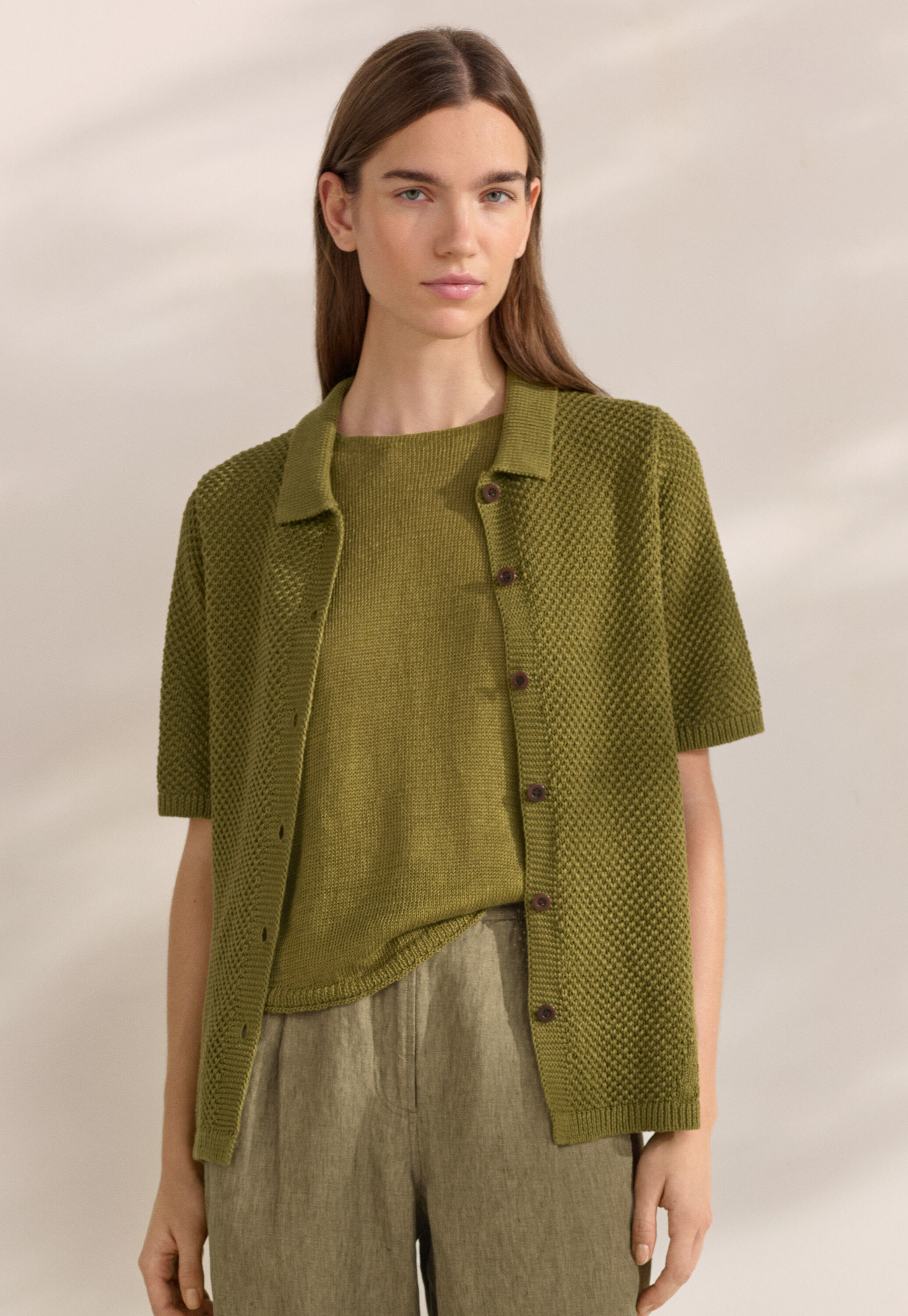 Moss-stitch collared cardigan