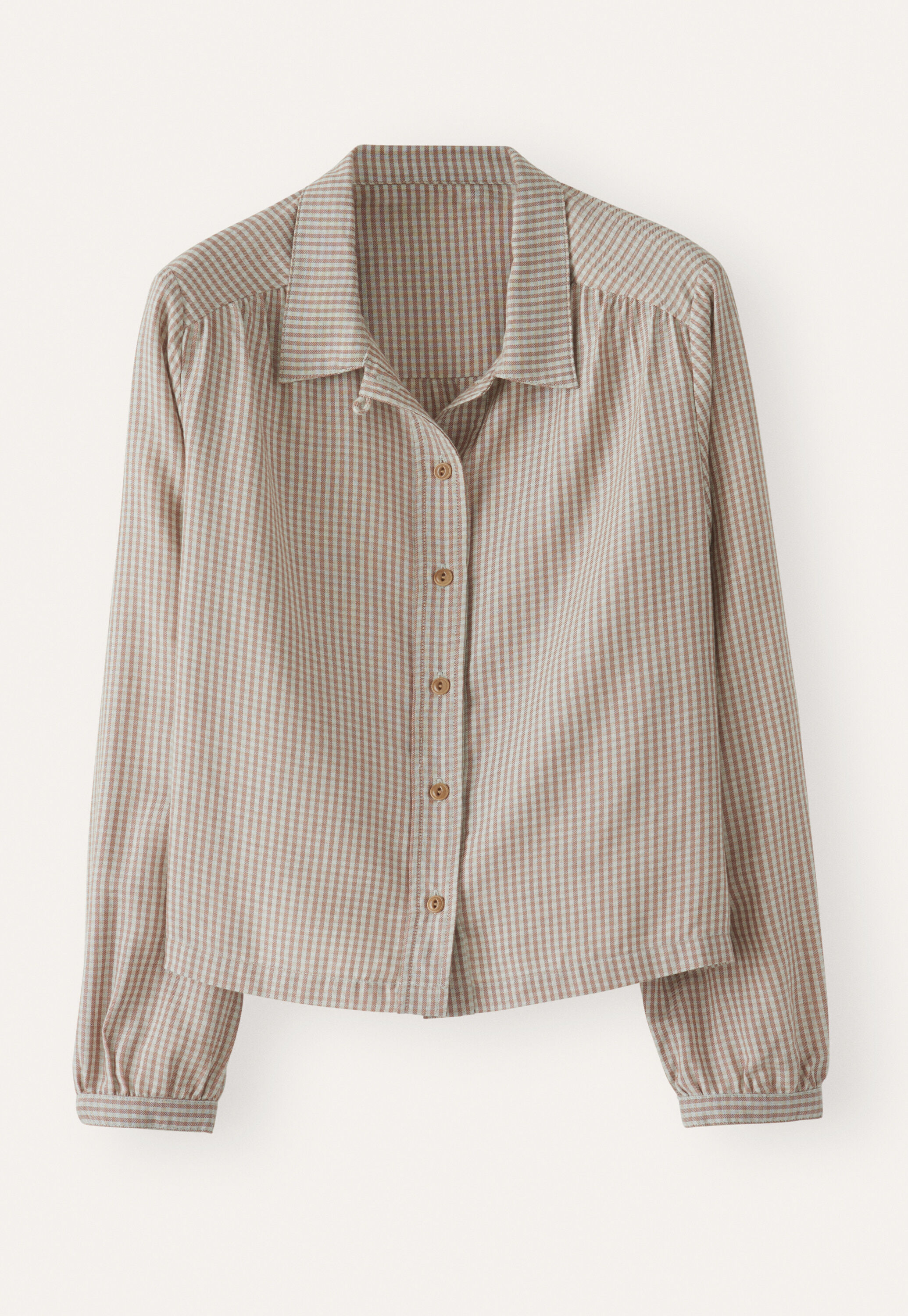 Checked blouse, Mint taupe, large
