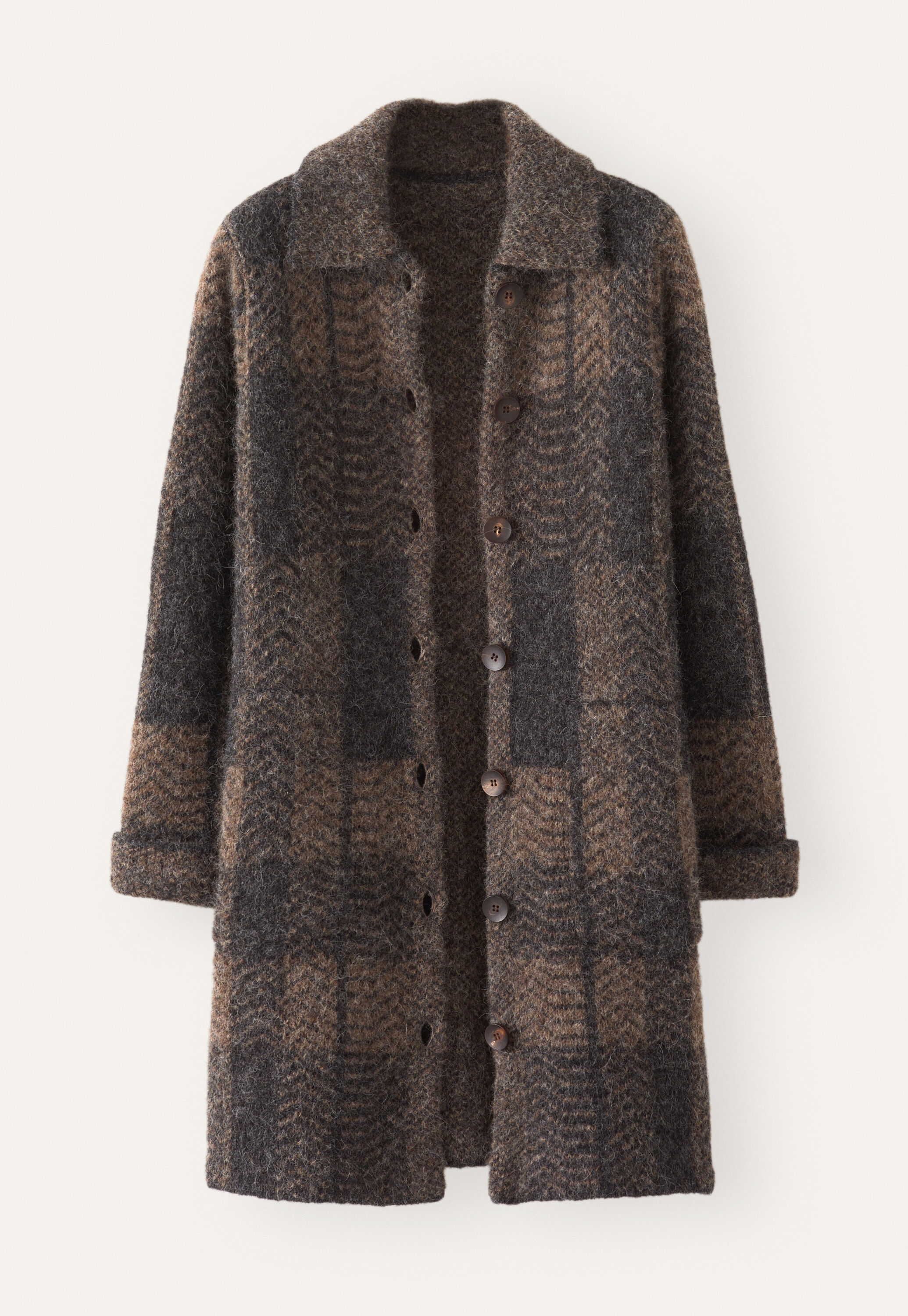 Checked knitted coat