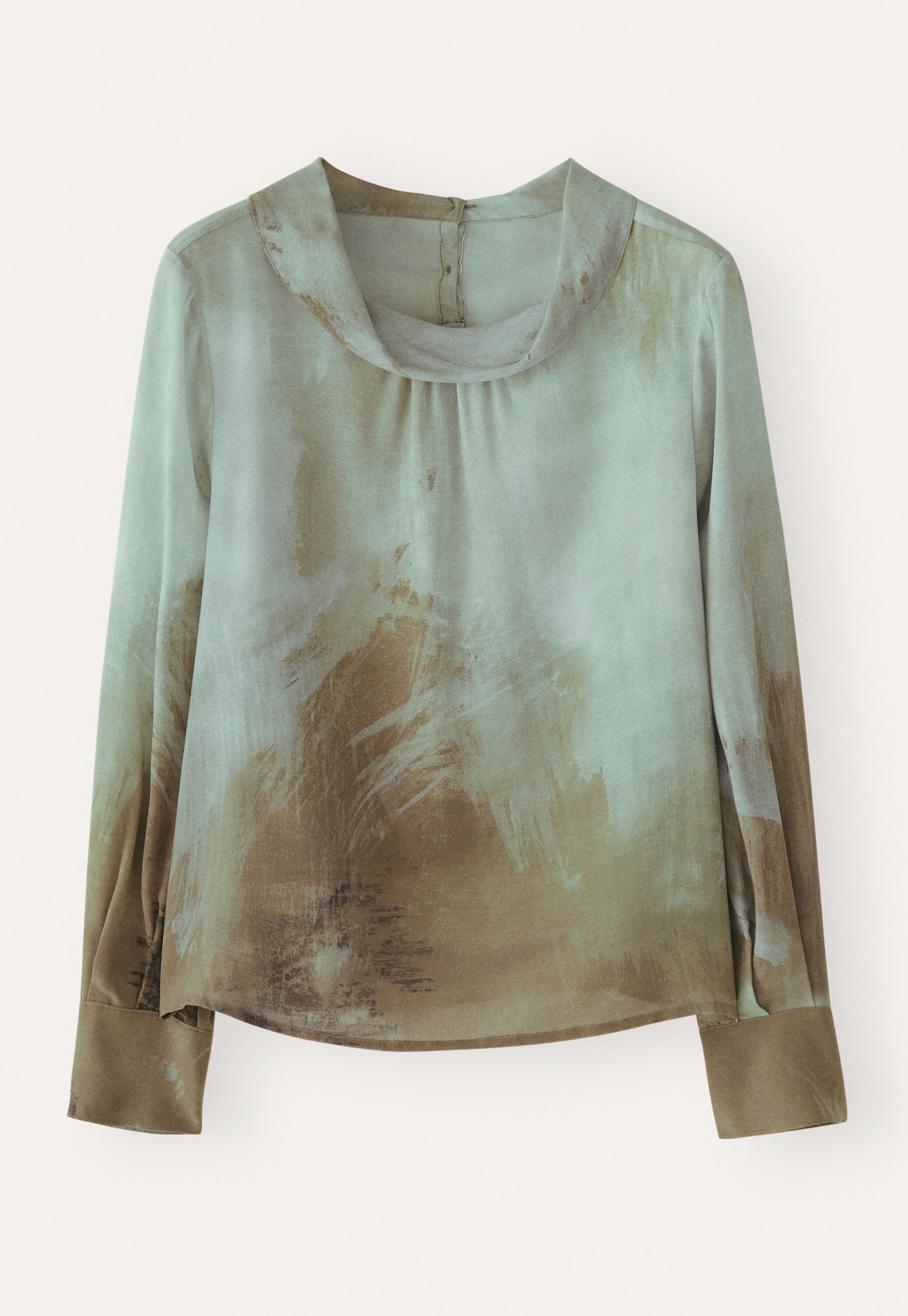 Printed cowl-neck top