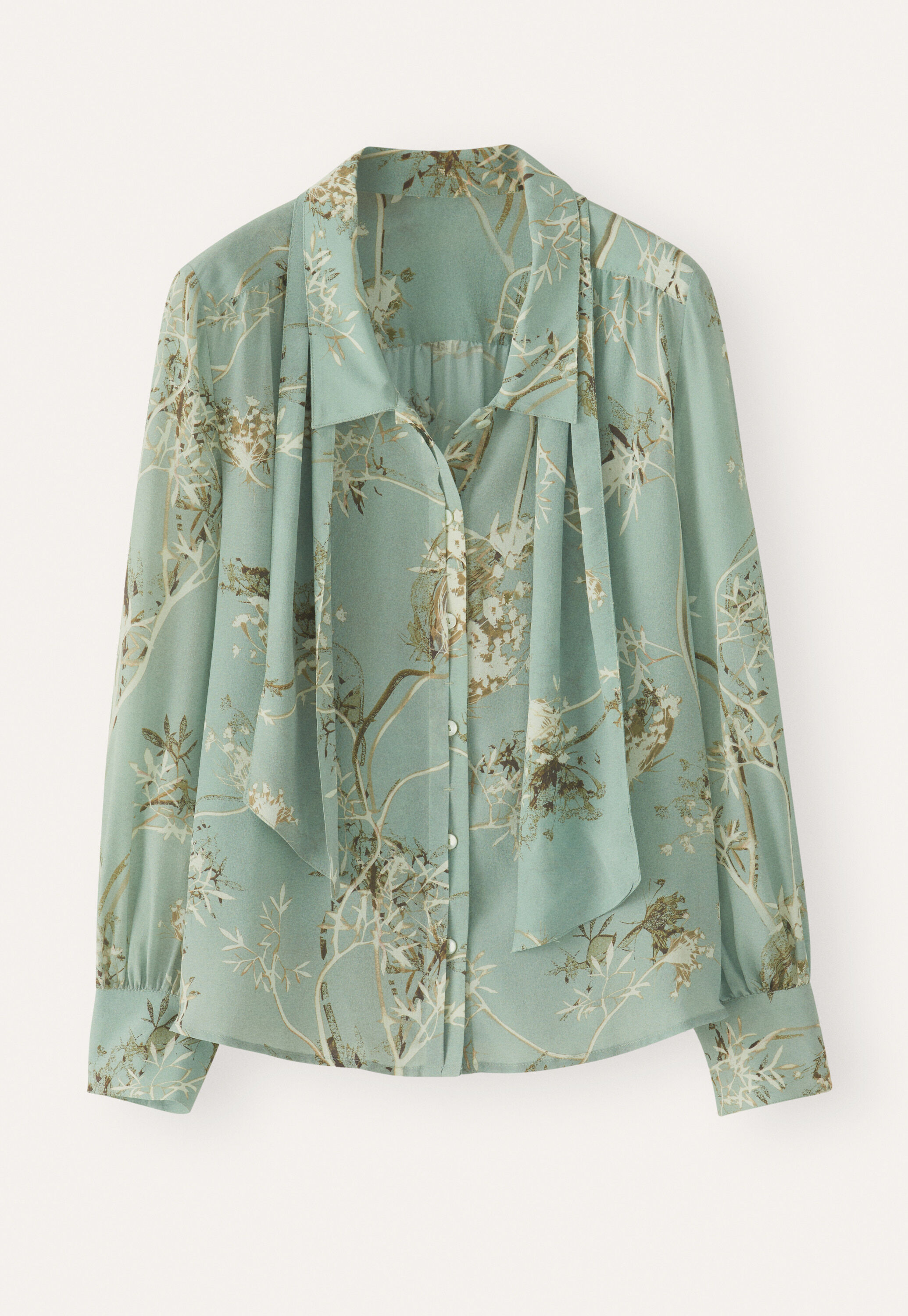 Printed tie-blouse, Aqua, large