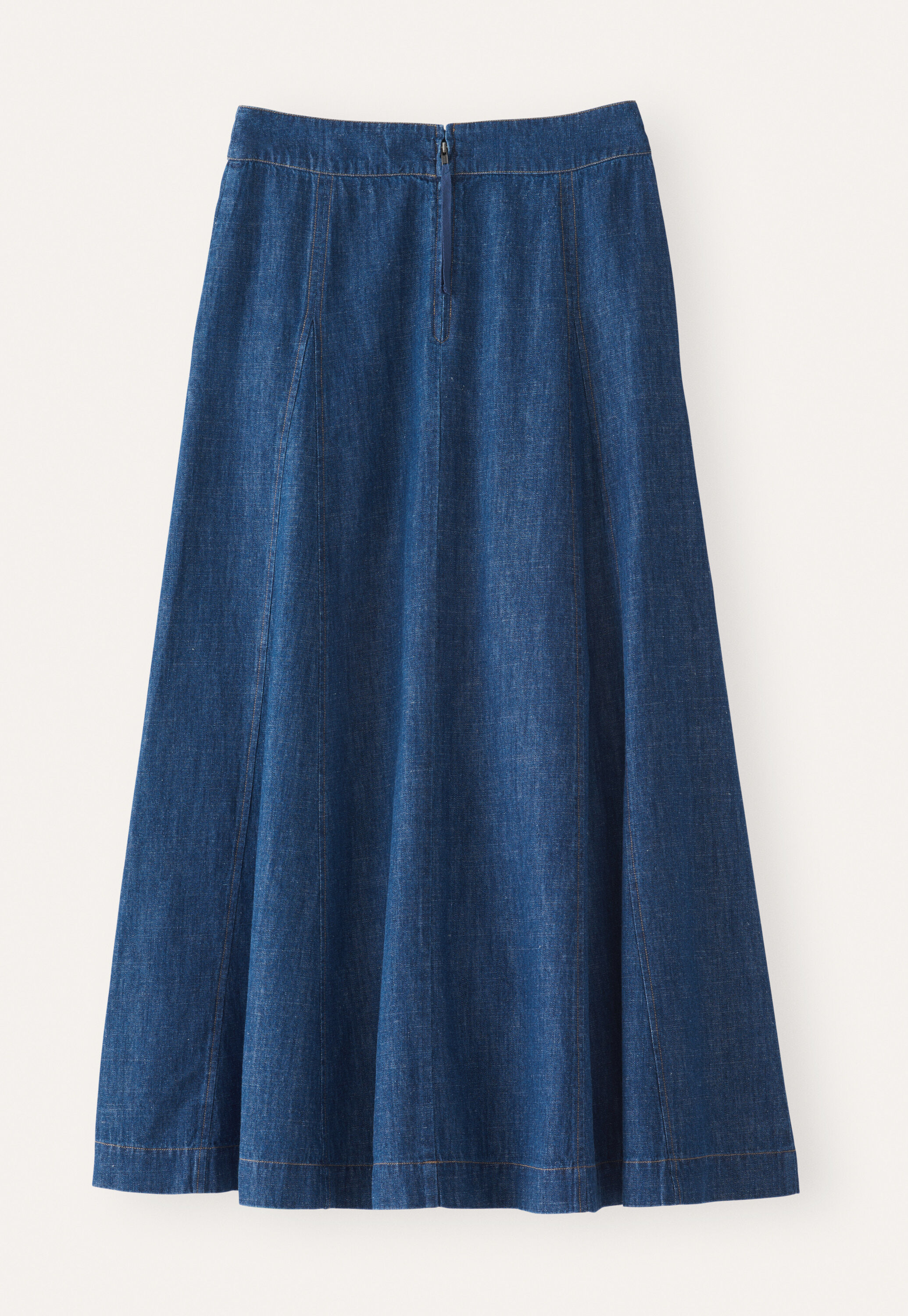 Indigo-dyed godet skirt