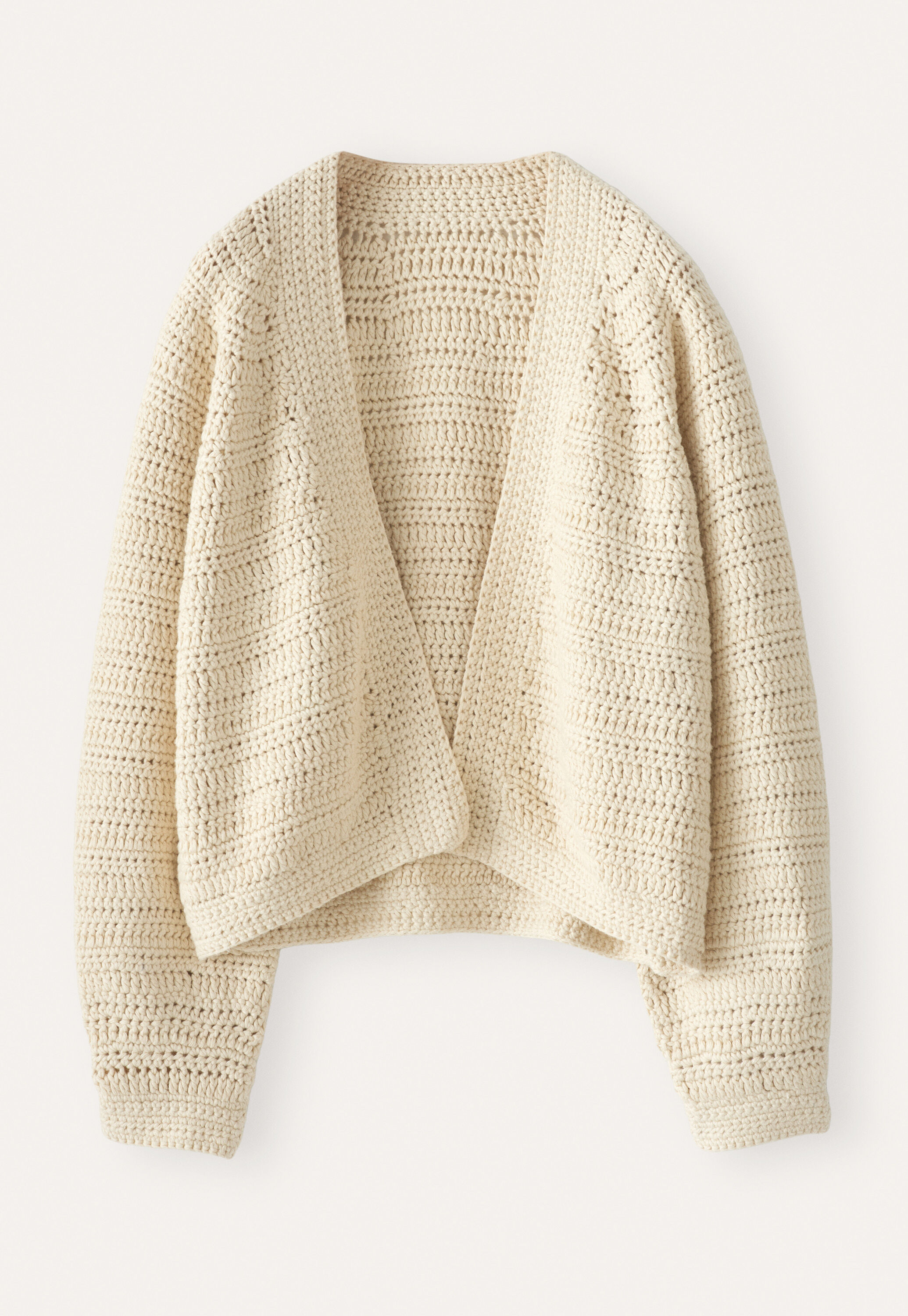 Hand-knit crochet cardigan, Ecru, large