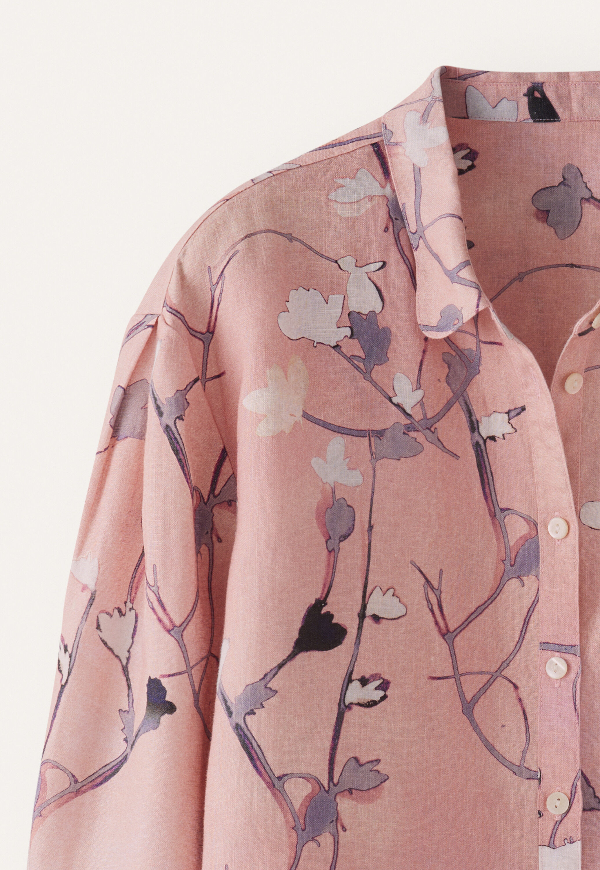Printed pleat-sleeve shirt
