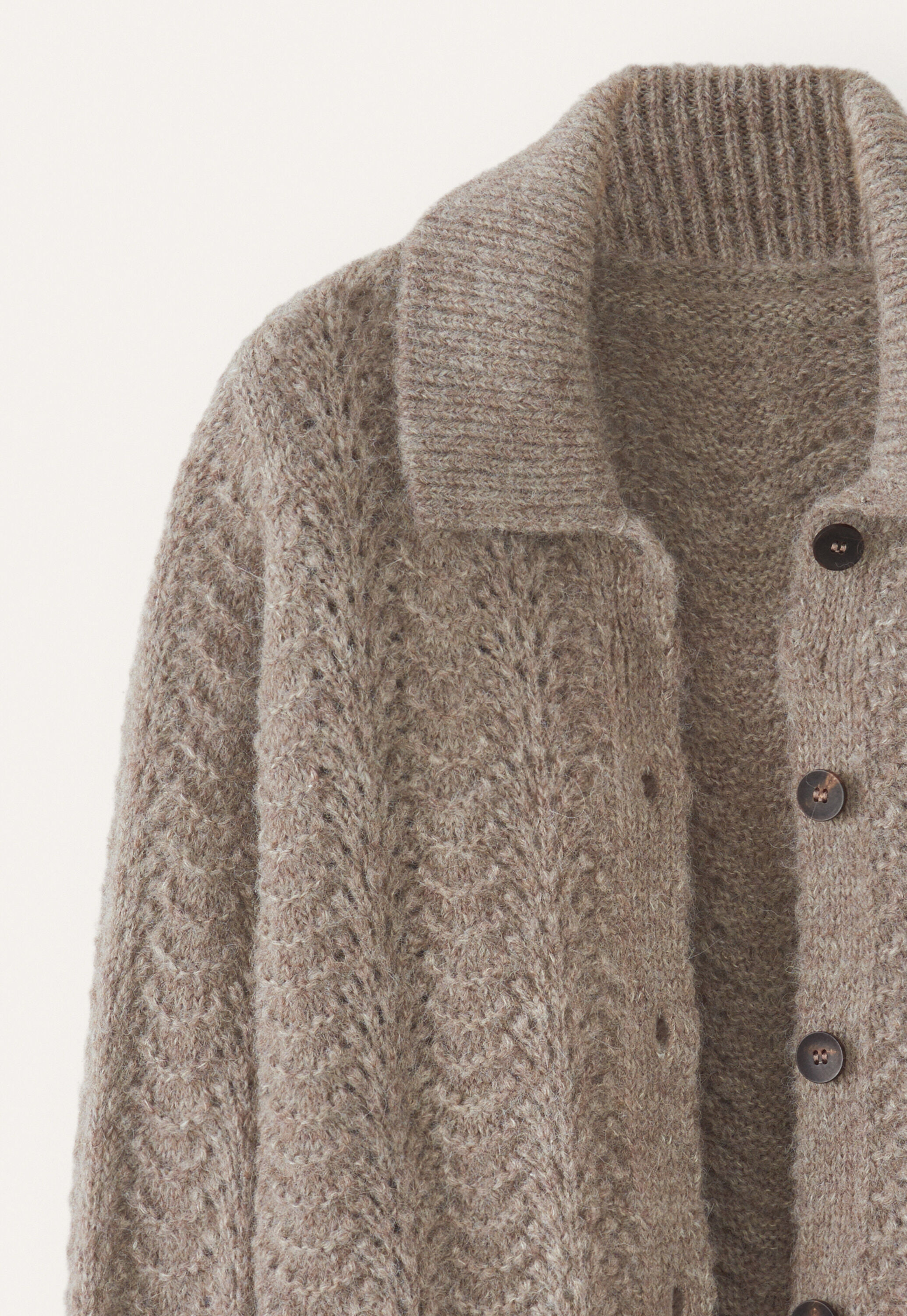 Pointelle cardigan, Brown taupe, large