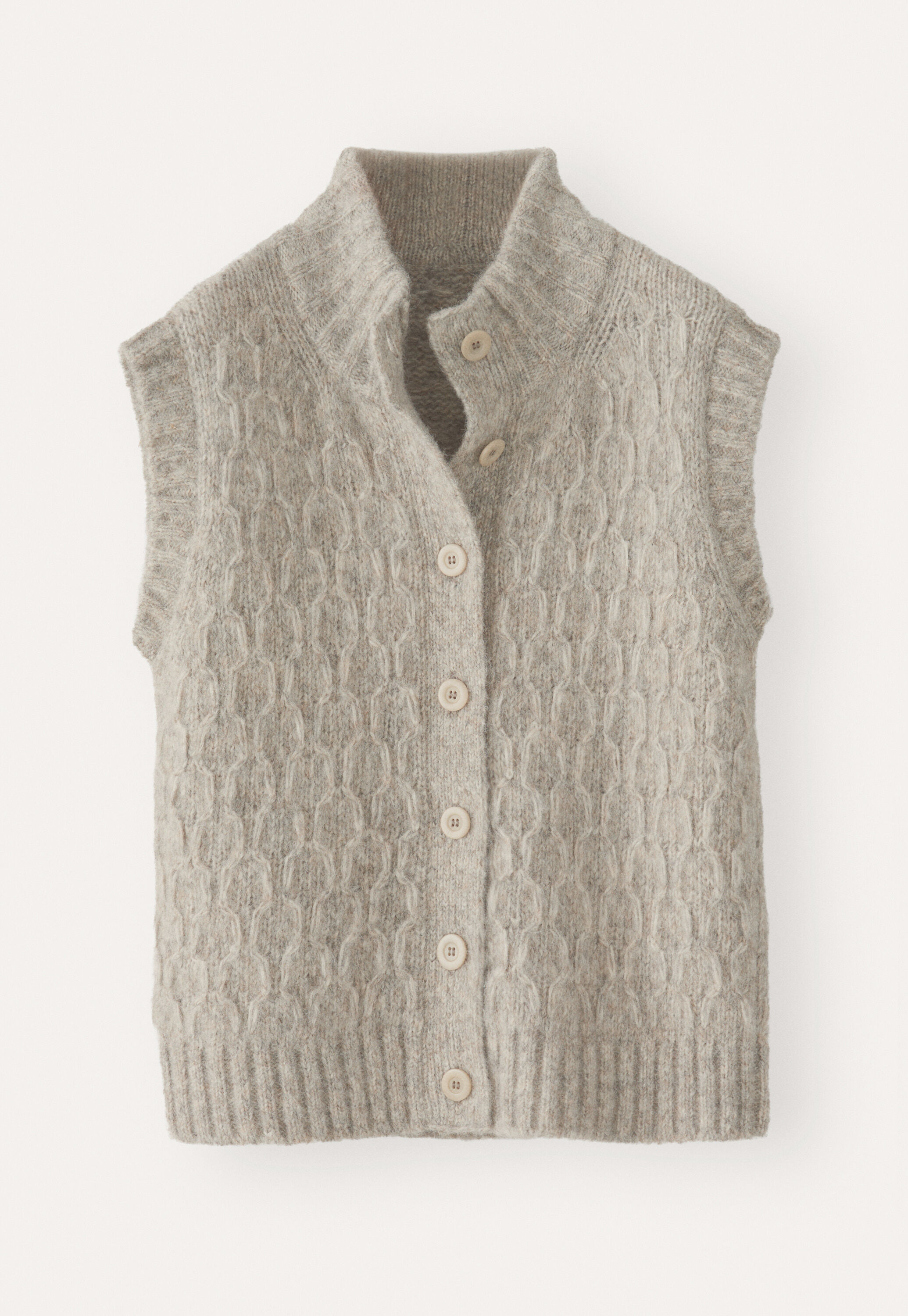 Cable-stitch sleeveless cardigan, Fawn grey, large