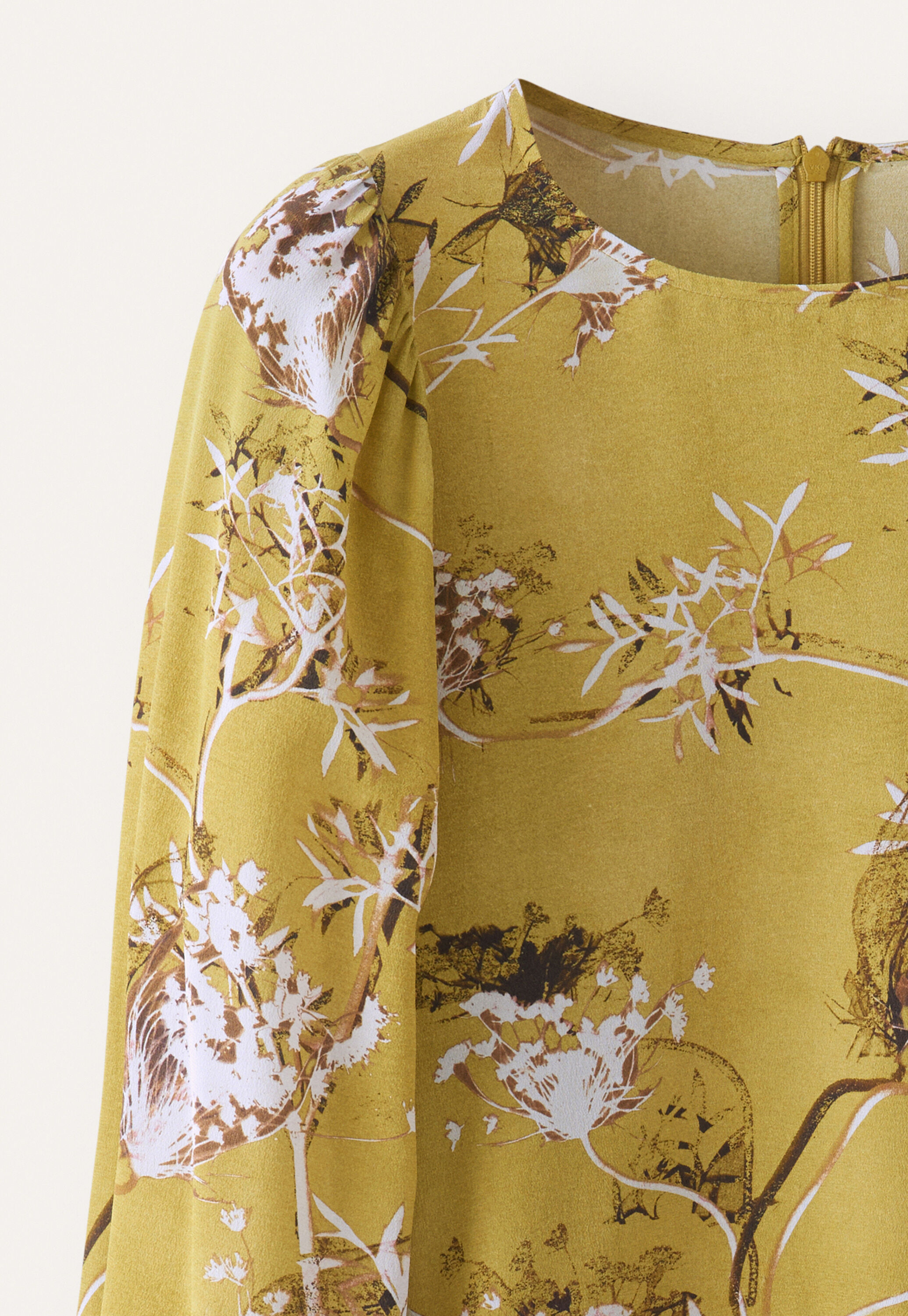 Printed gathered-sleeve blouse, Chartreuse, large