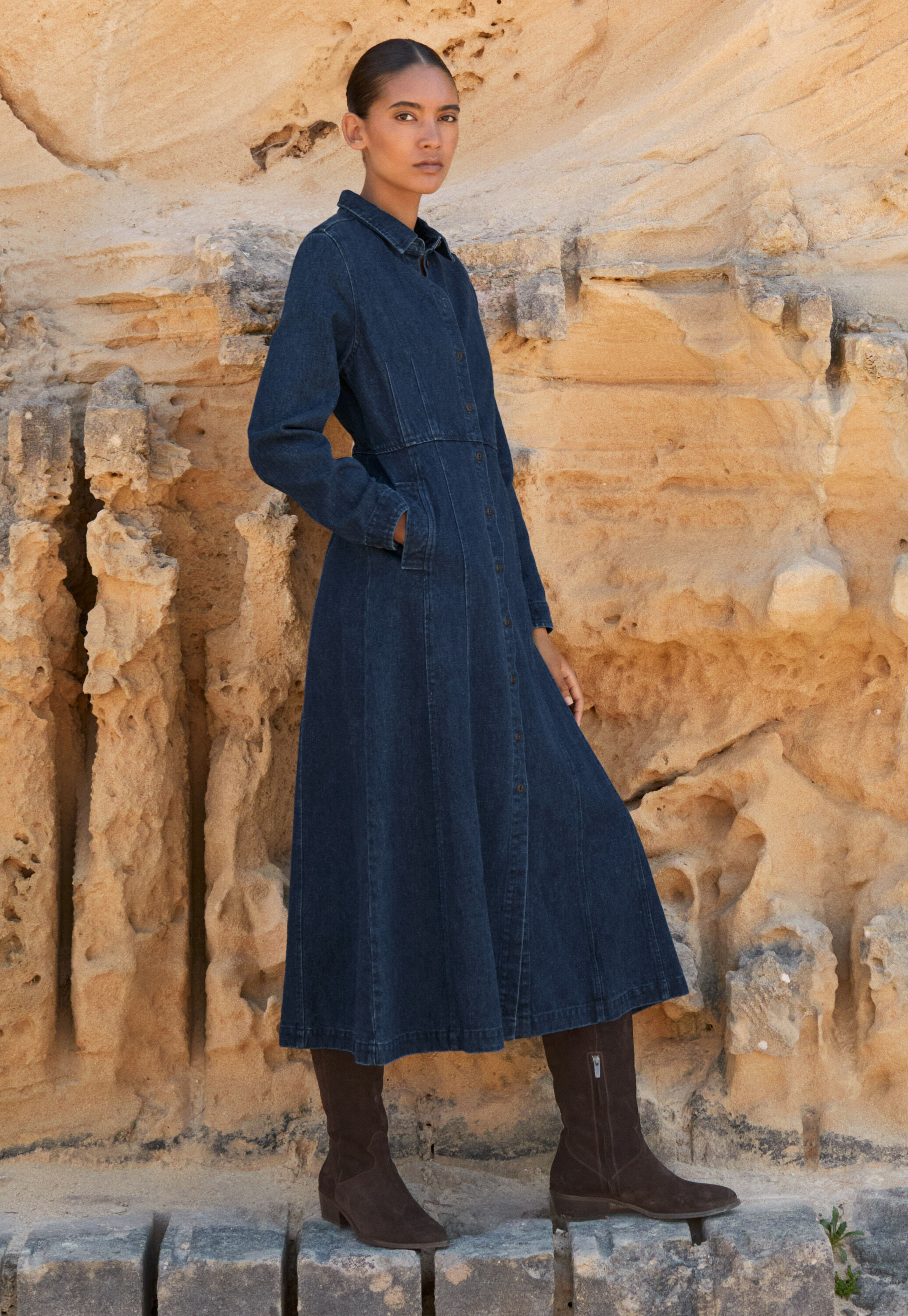 Indigo-dyed panelled dress