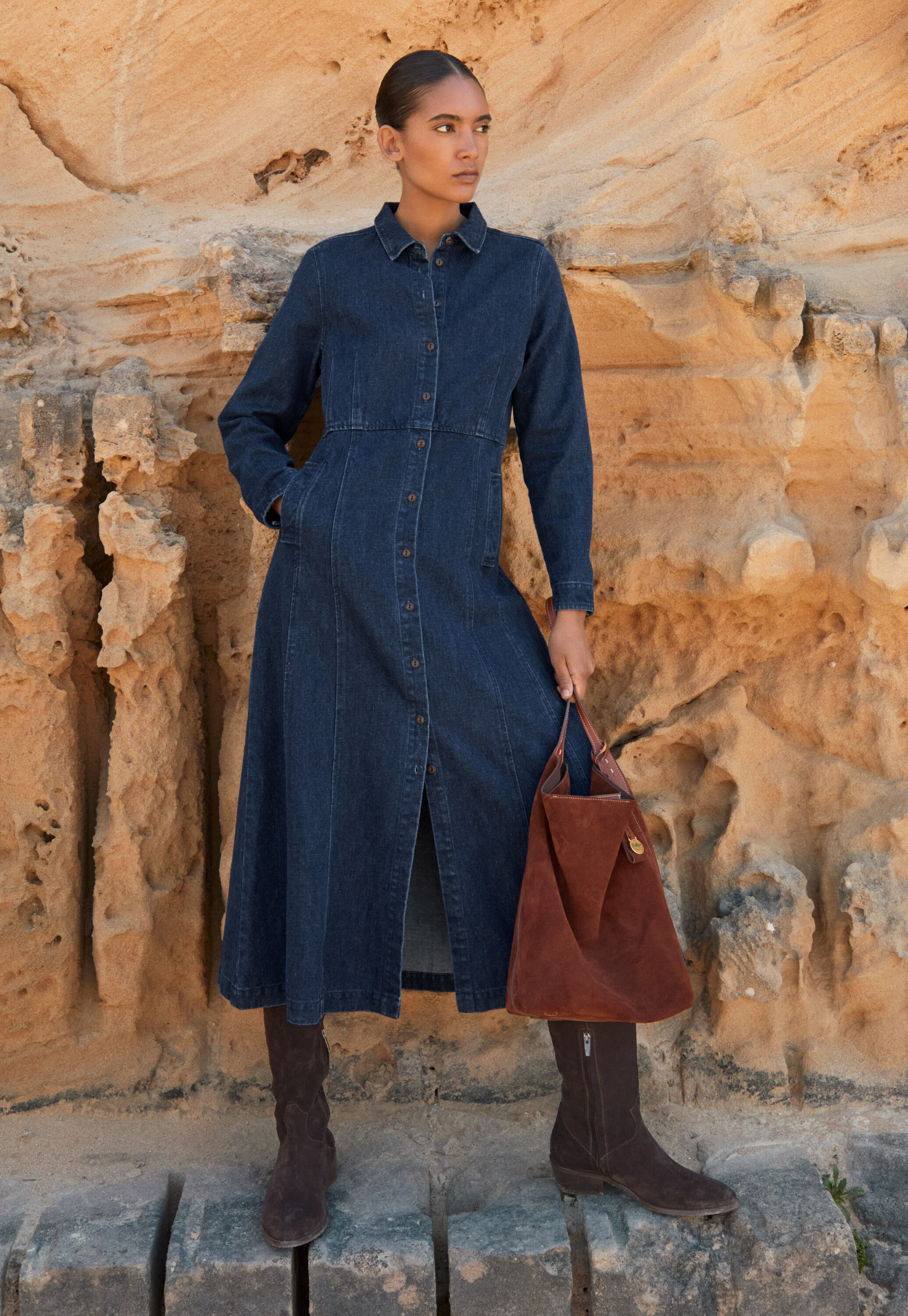 Indigo-dyed panelled dress