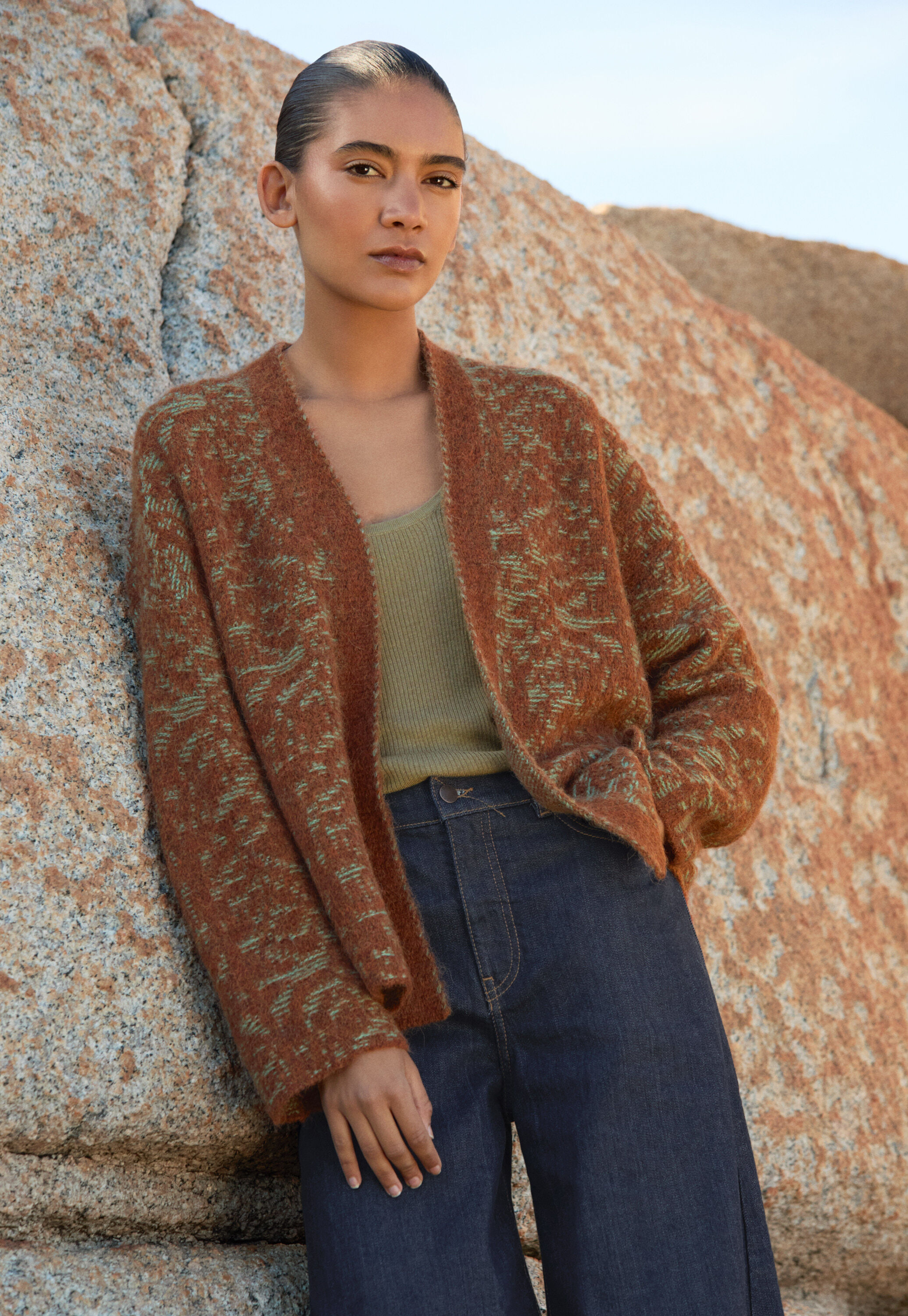 Lace-stitch kimono cardigan, Chilli aqua, large