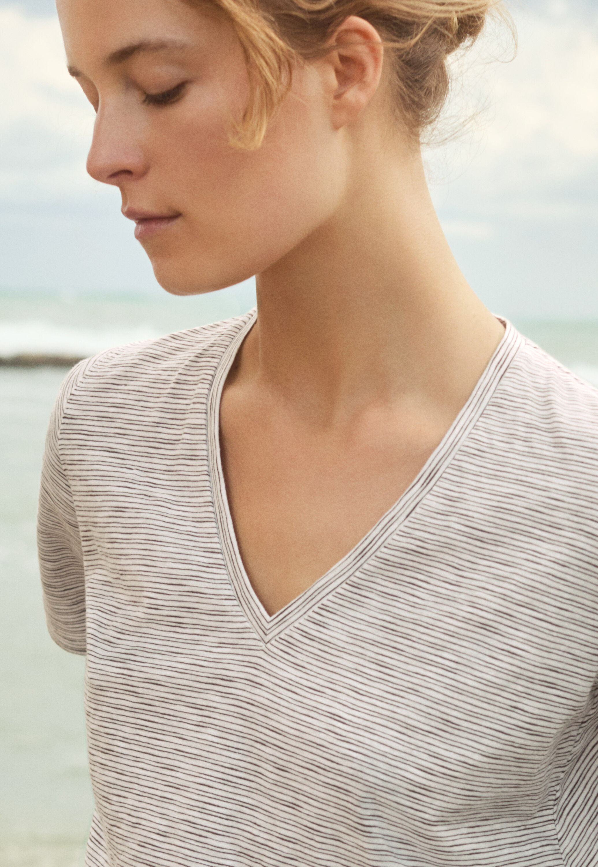Striped T-shirt, Cream, large