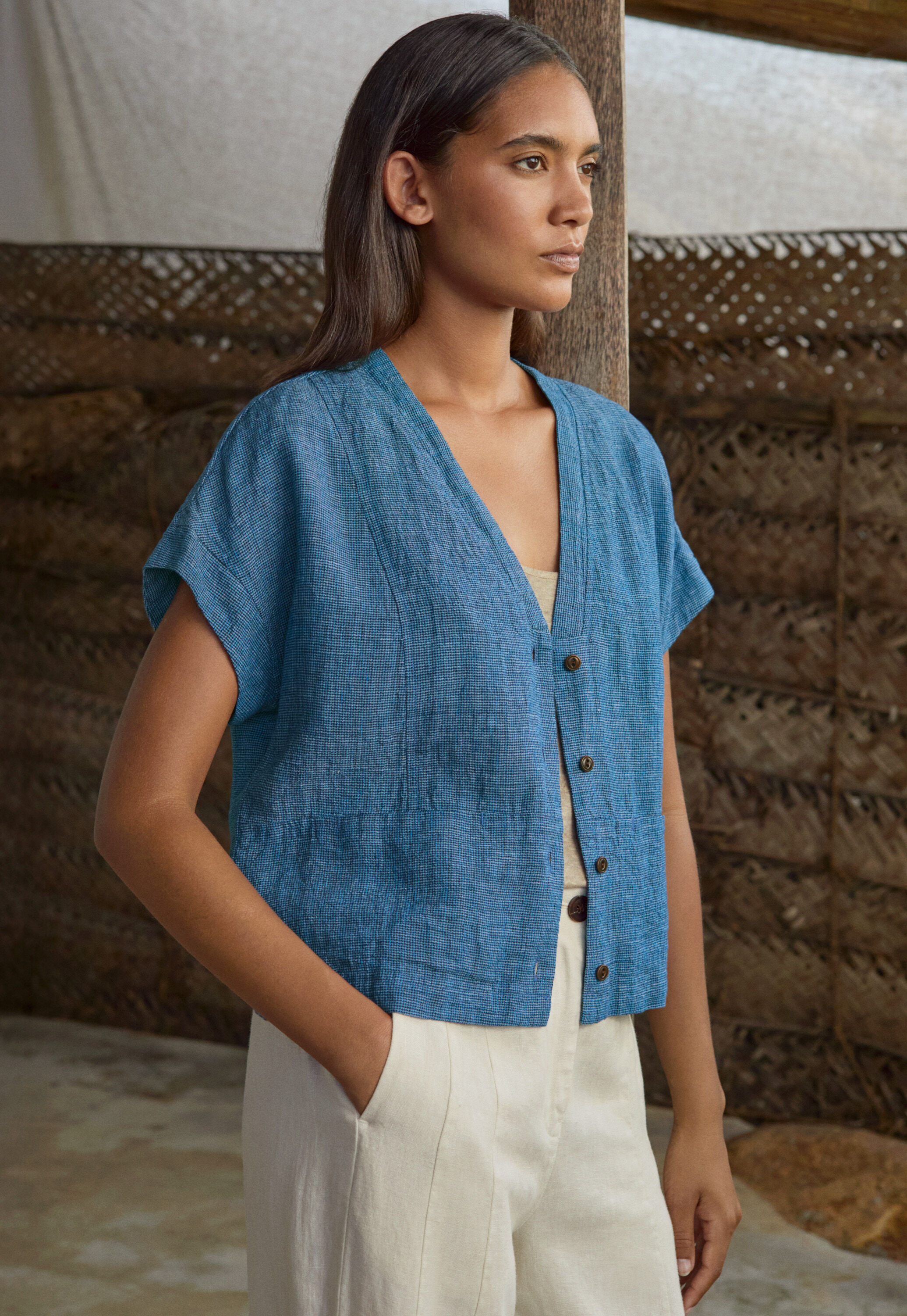 V-neck short-sleeve top