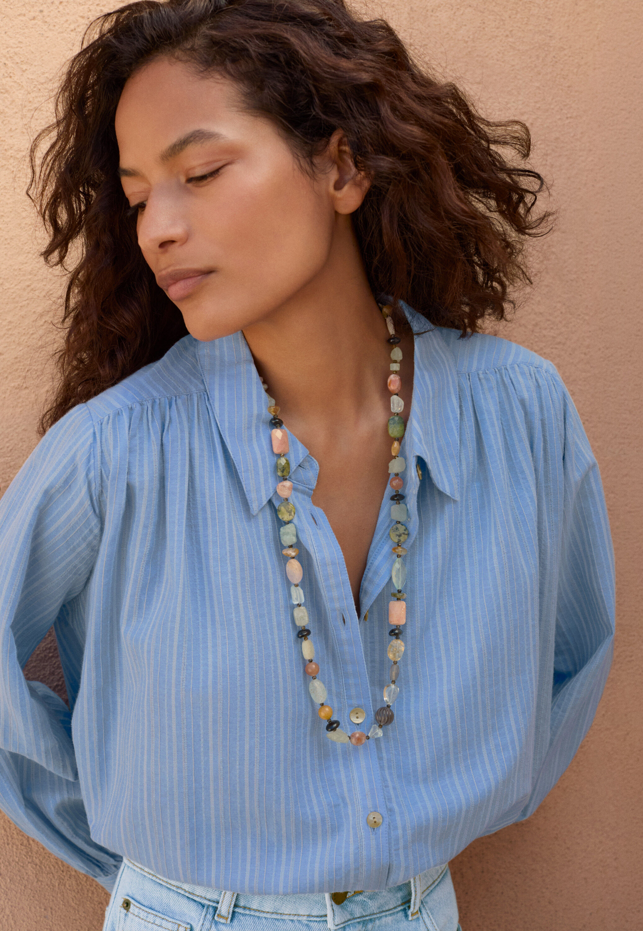Striped blouse with gathers