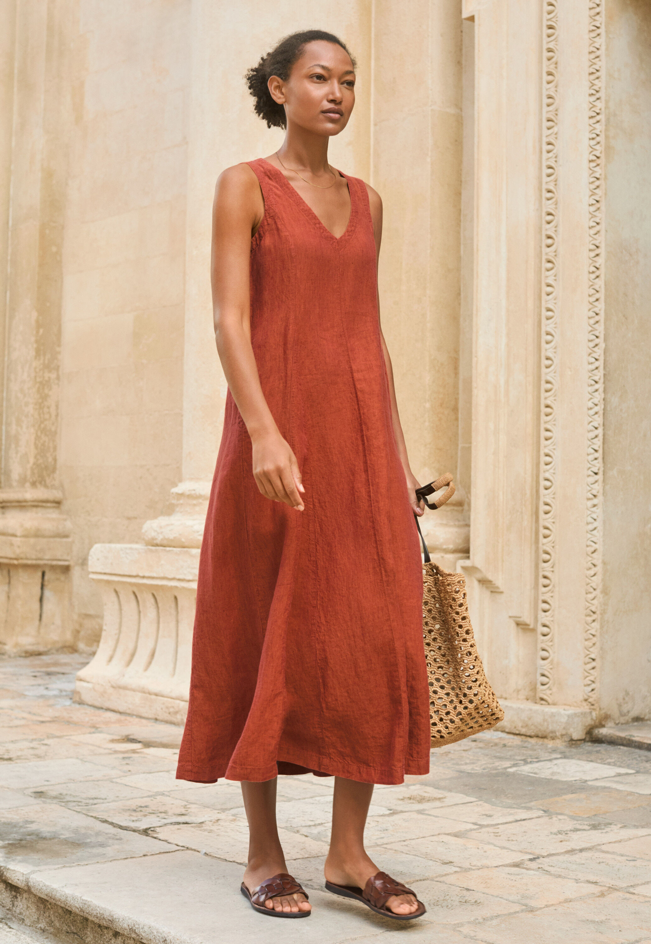 V-neck linen dress