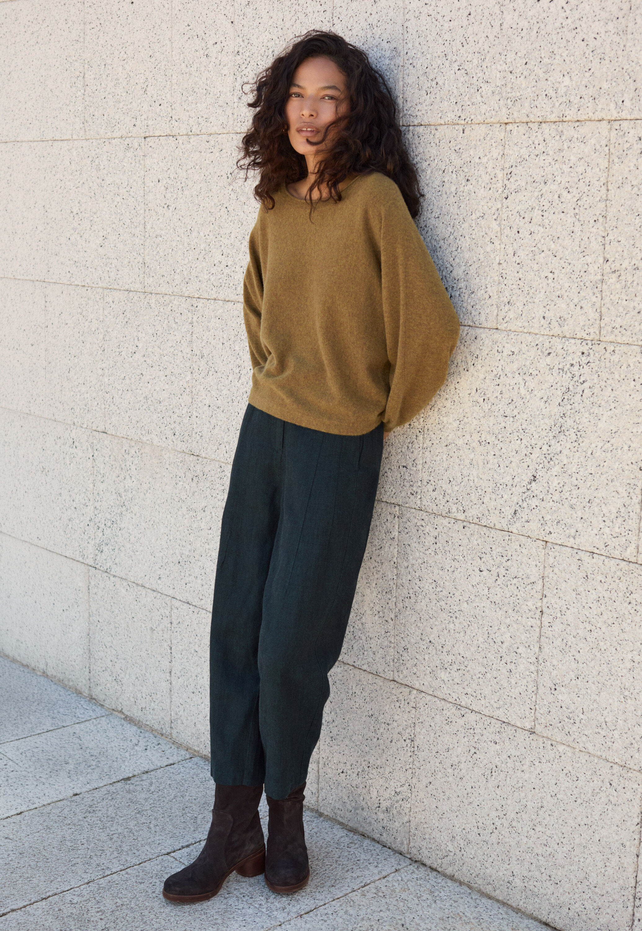 Dolman pleated-sleeve sweater
