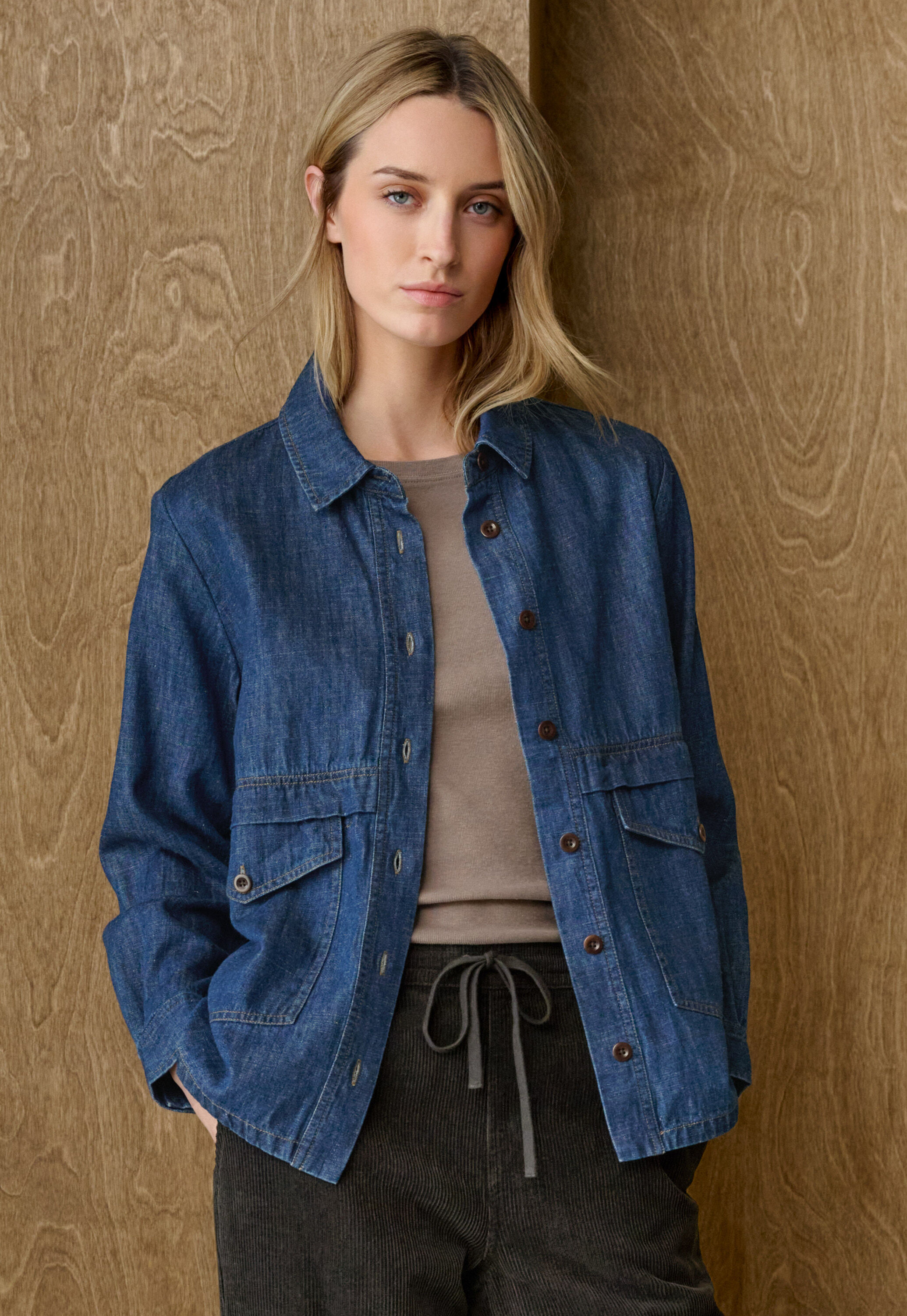 Indigo-dyed overshirt