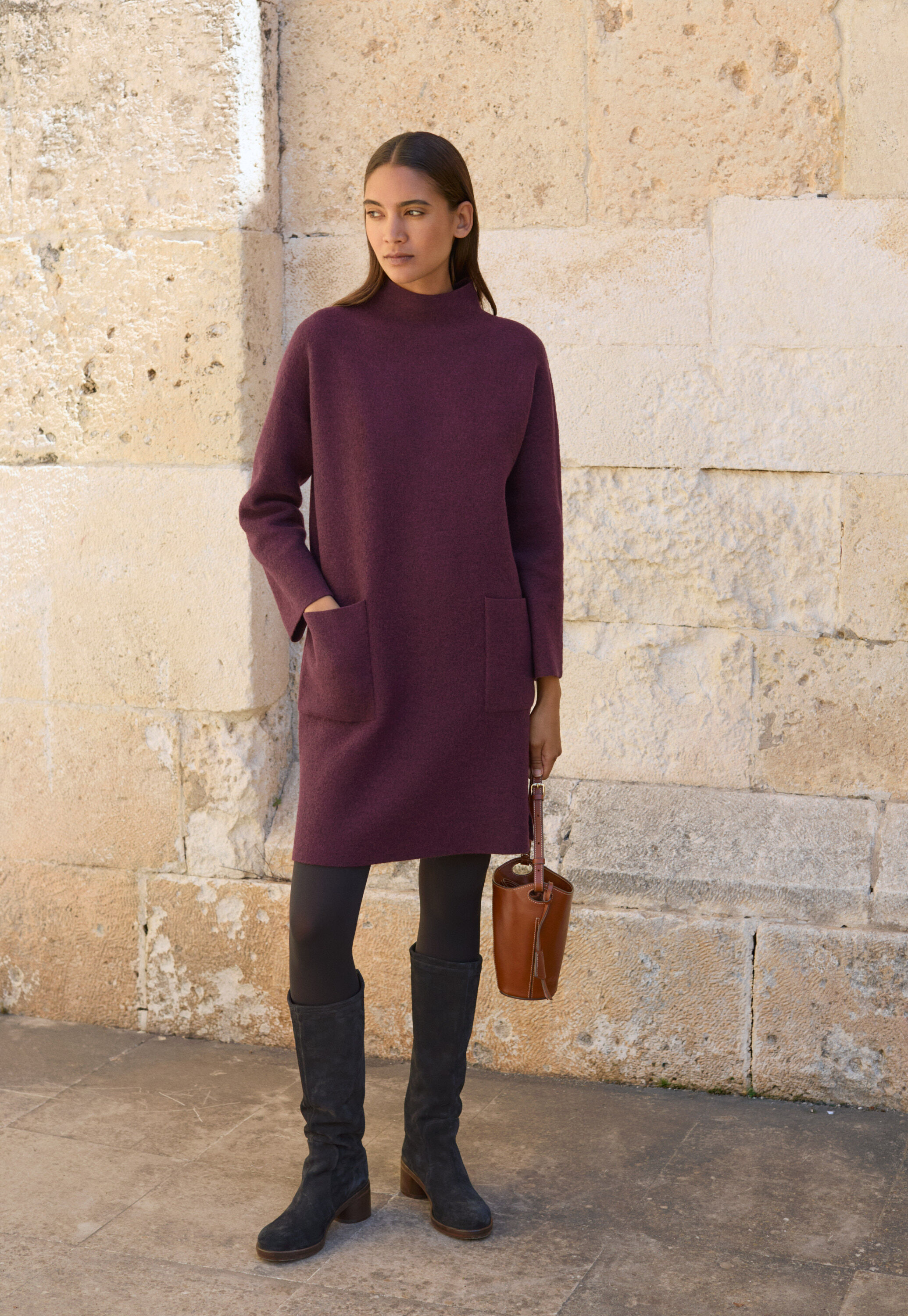 Patch-pocket dress, Aubergine, large