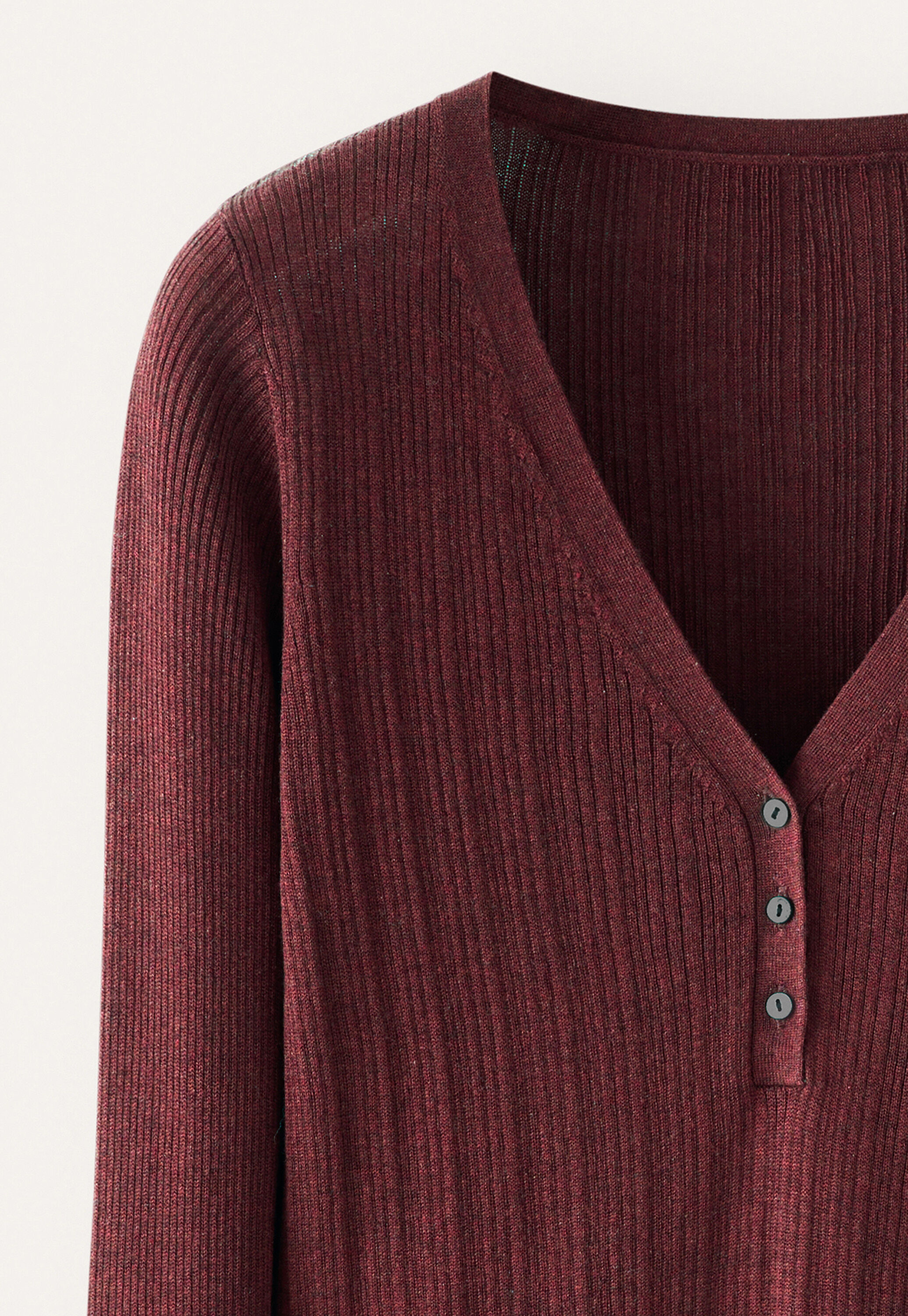 Ribbed v-neck sweater, Claret red, large