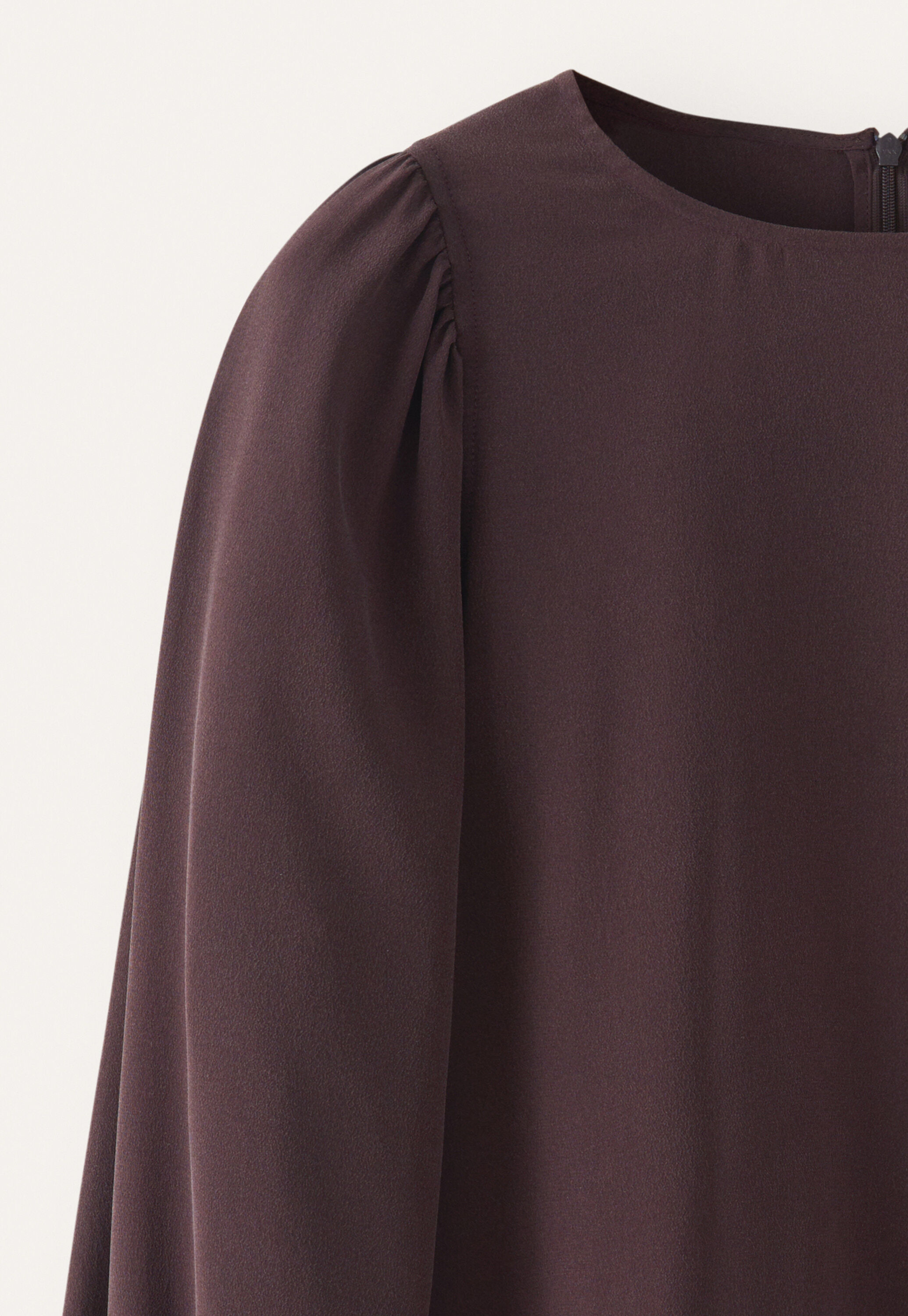 Gathered-sleeve blouse, Dark chocolate, large