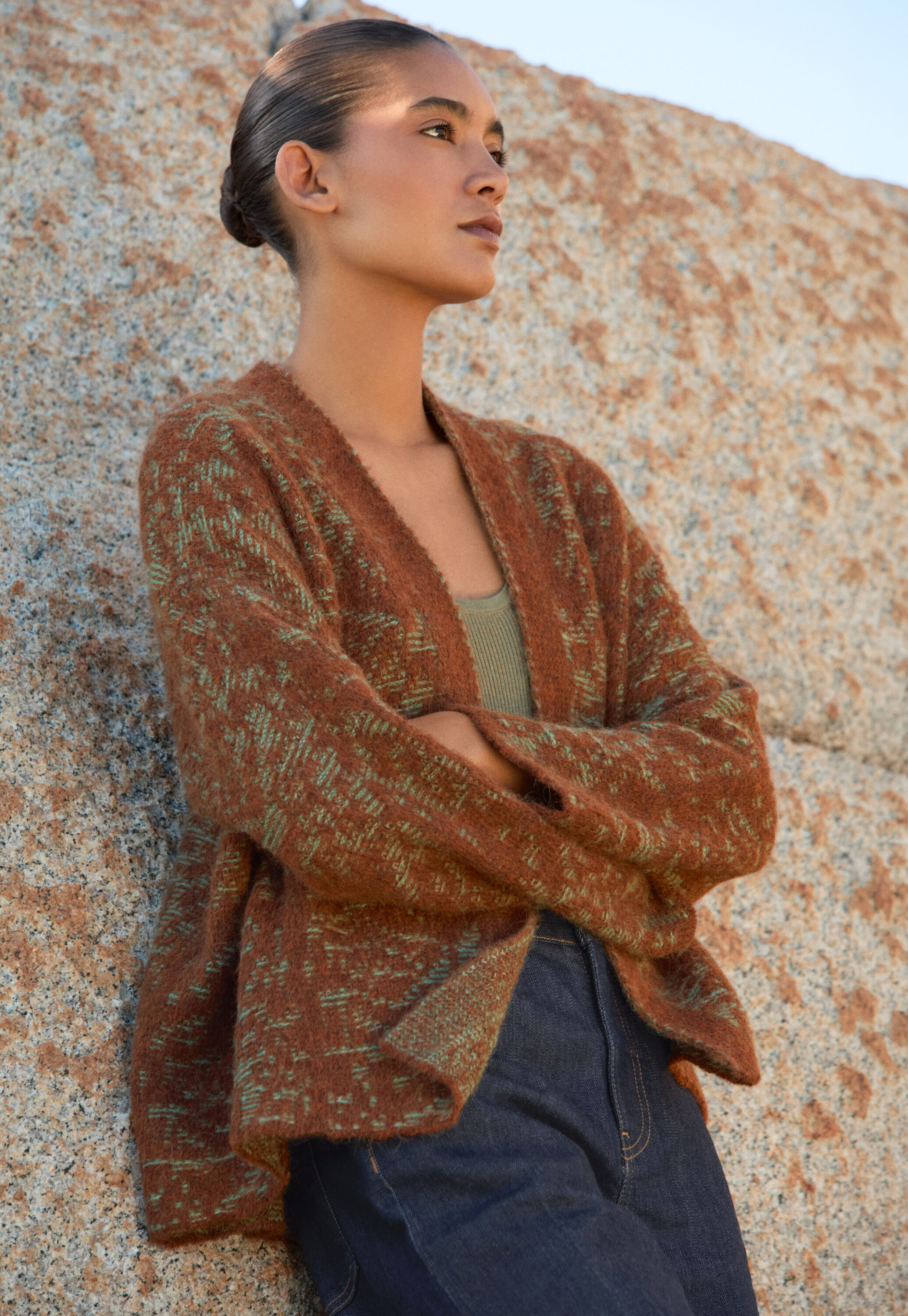 Lace-stitch kimono cardigan