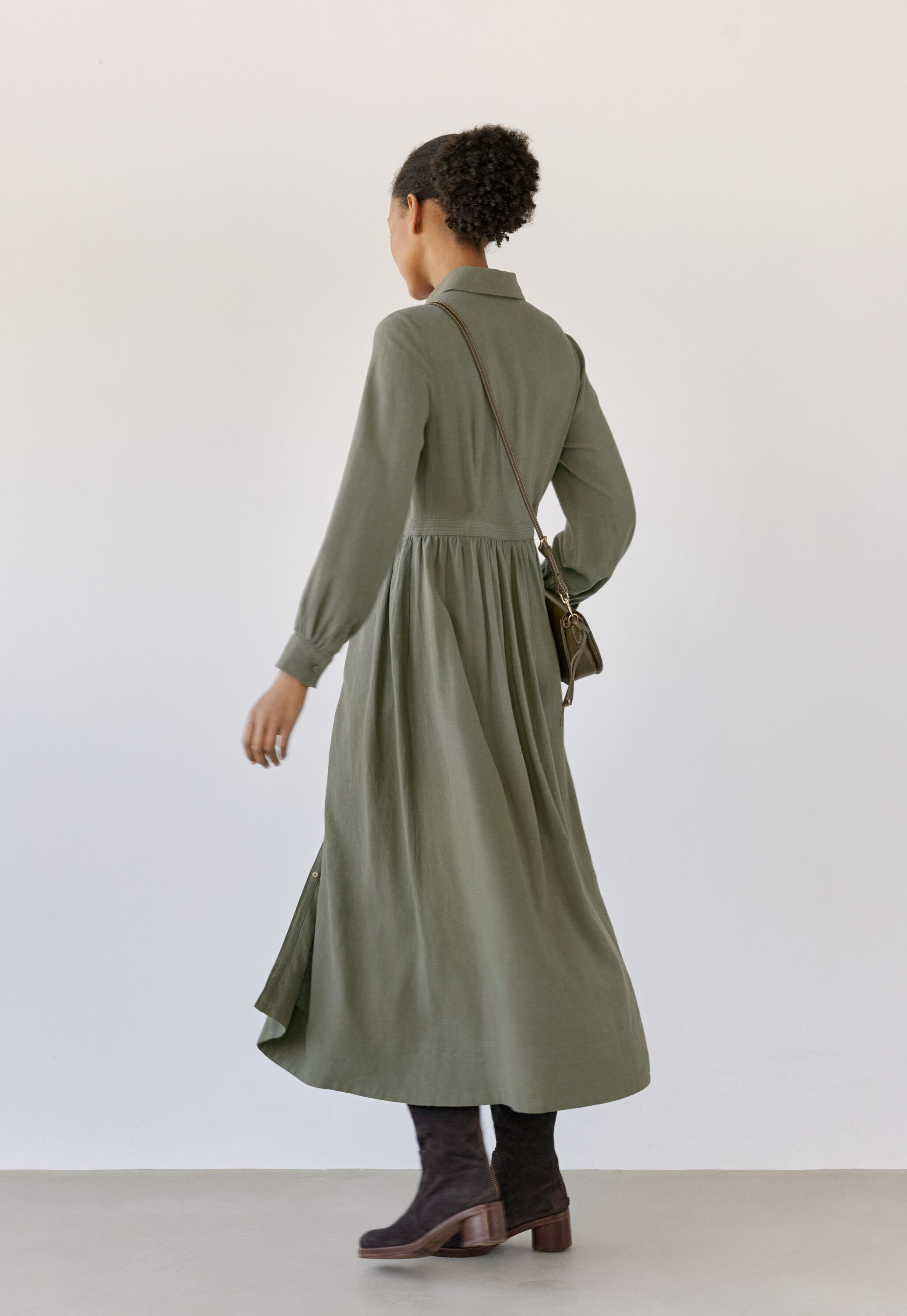 Long shirtdress, Khaki green, large