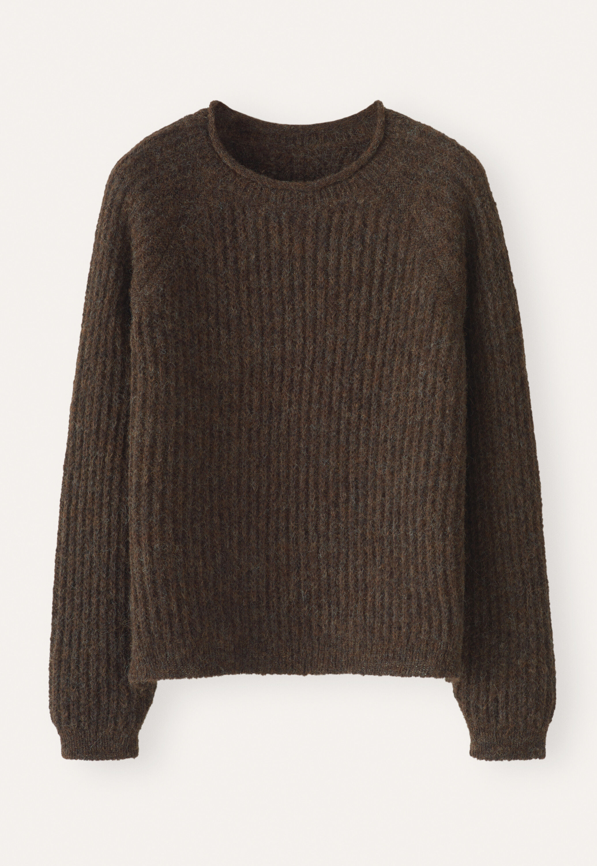 Round-neck ribbed sweater, Dark brown, large