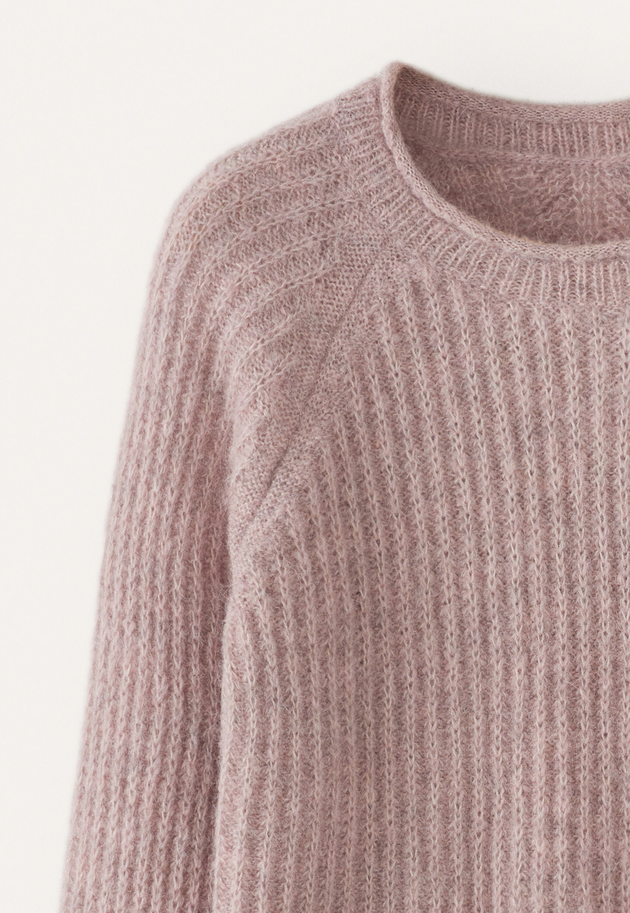 Round-neck ribbed sweater, Lilac grey, large