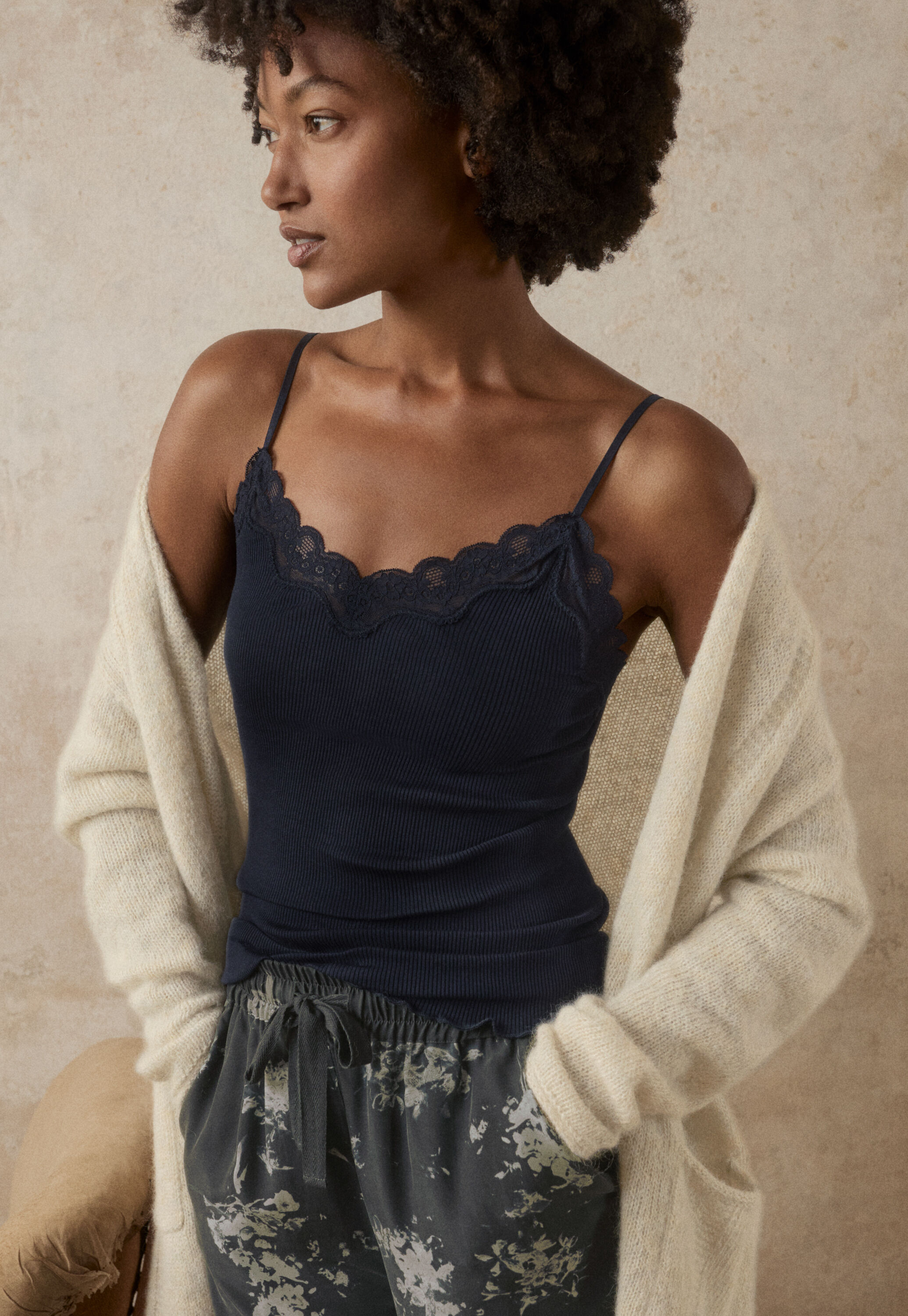 Lace-trim vest