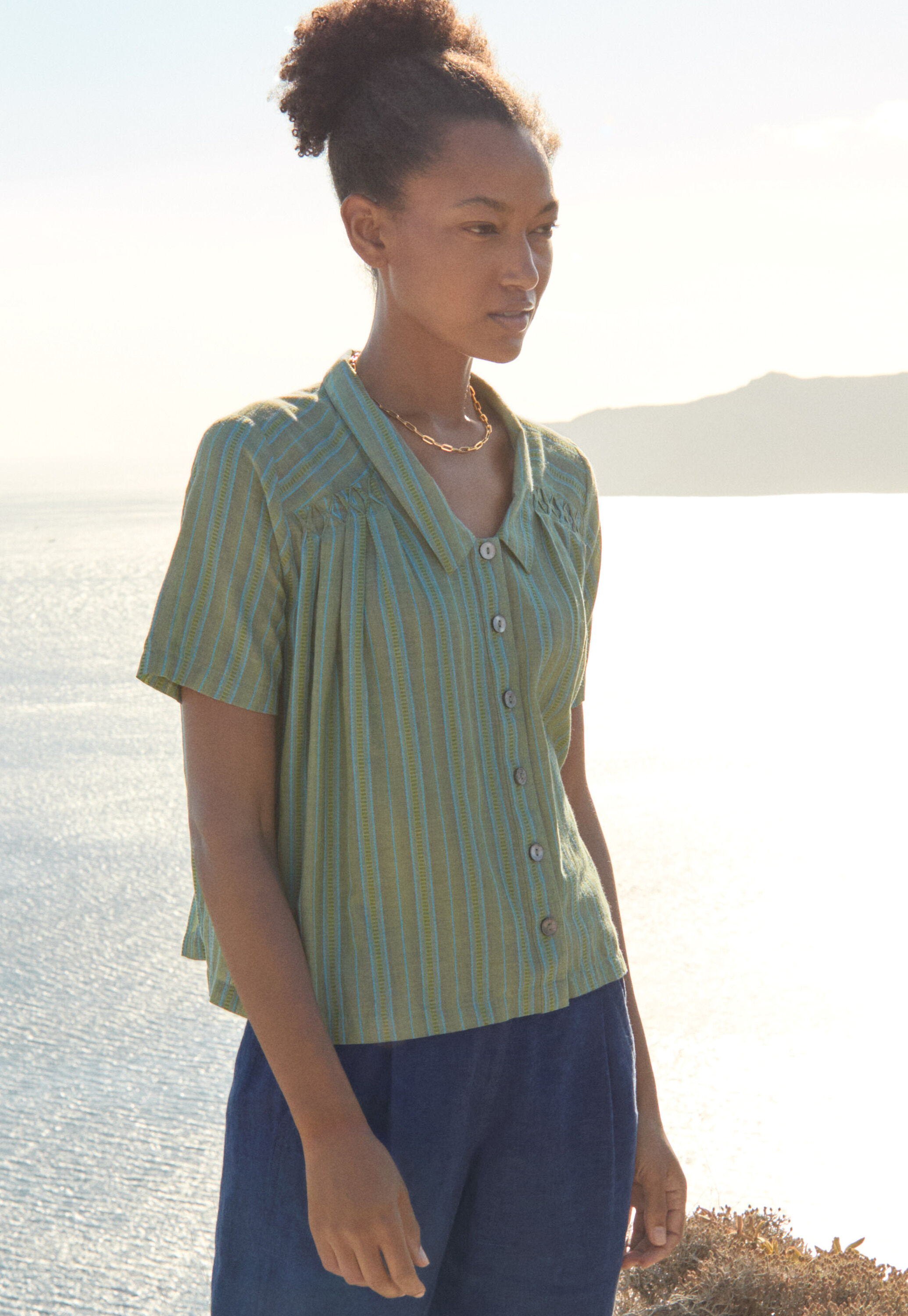 Striped pleated shirt