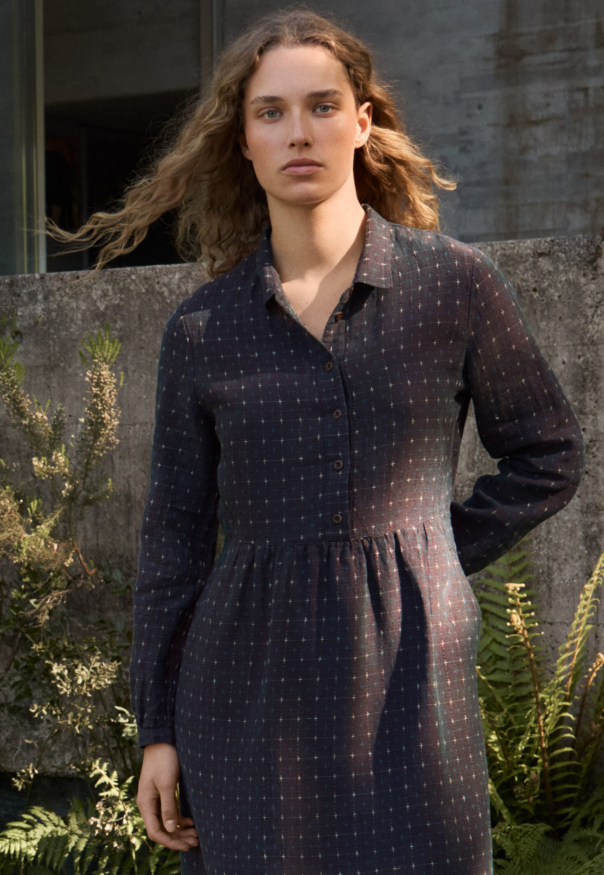 Cross-pattern dress, Dark prune, large