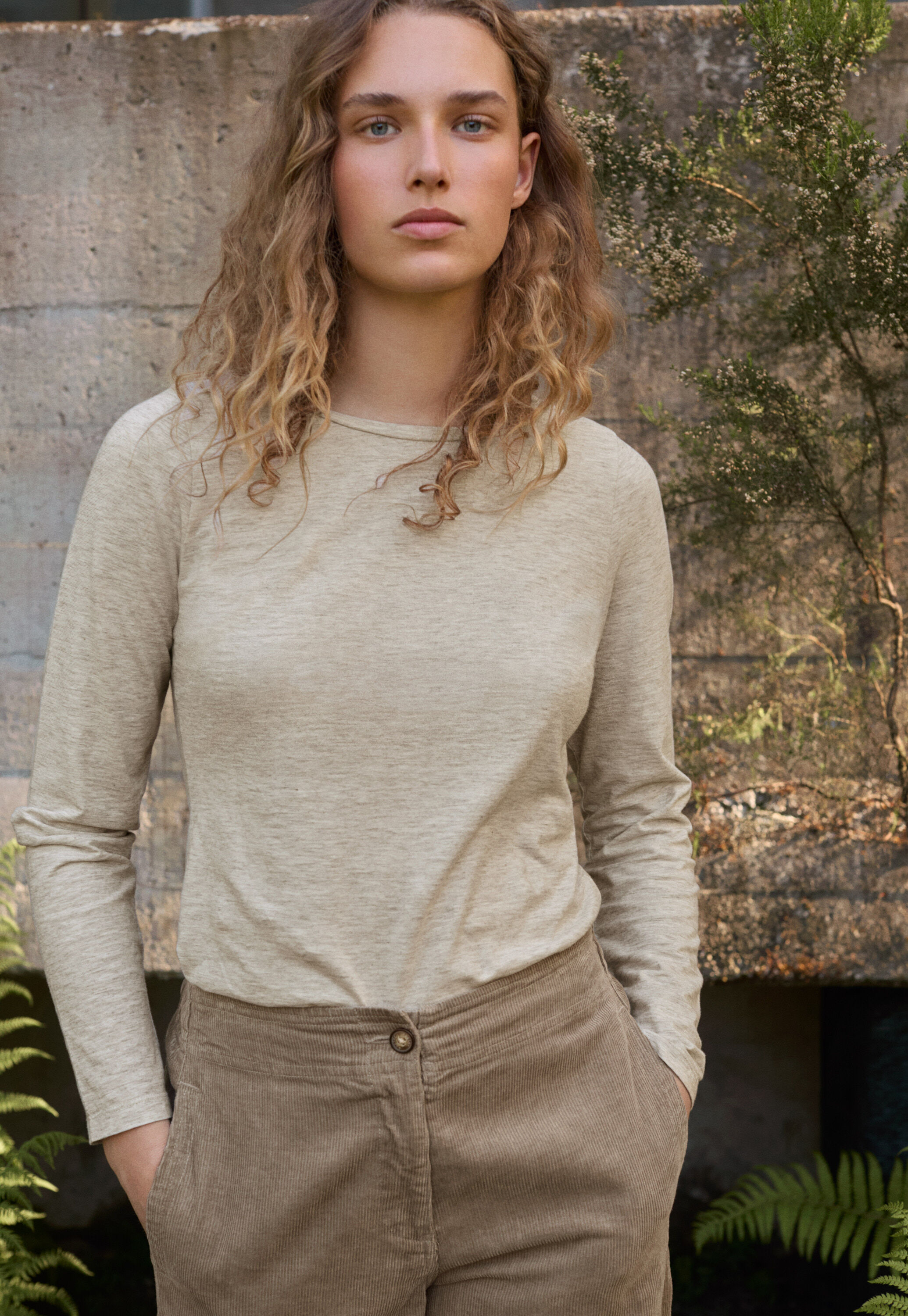 Round-neck top, Grey natural, large