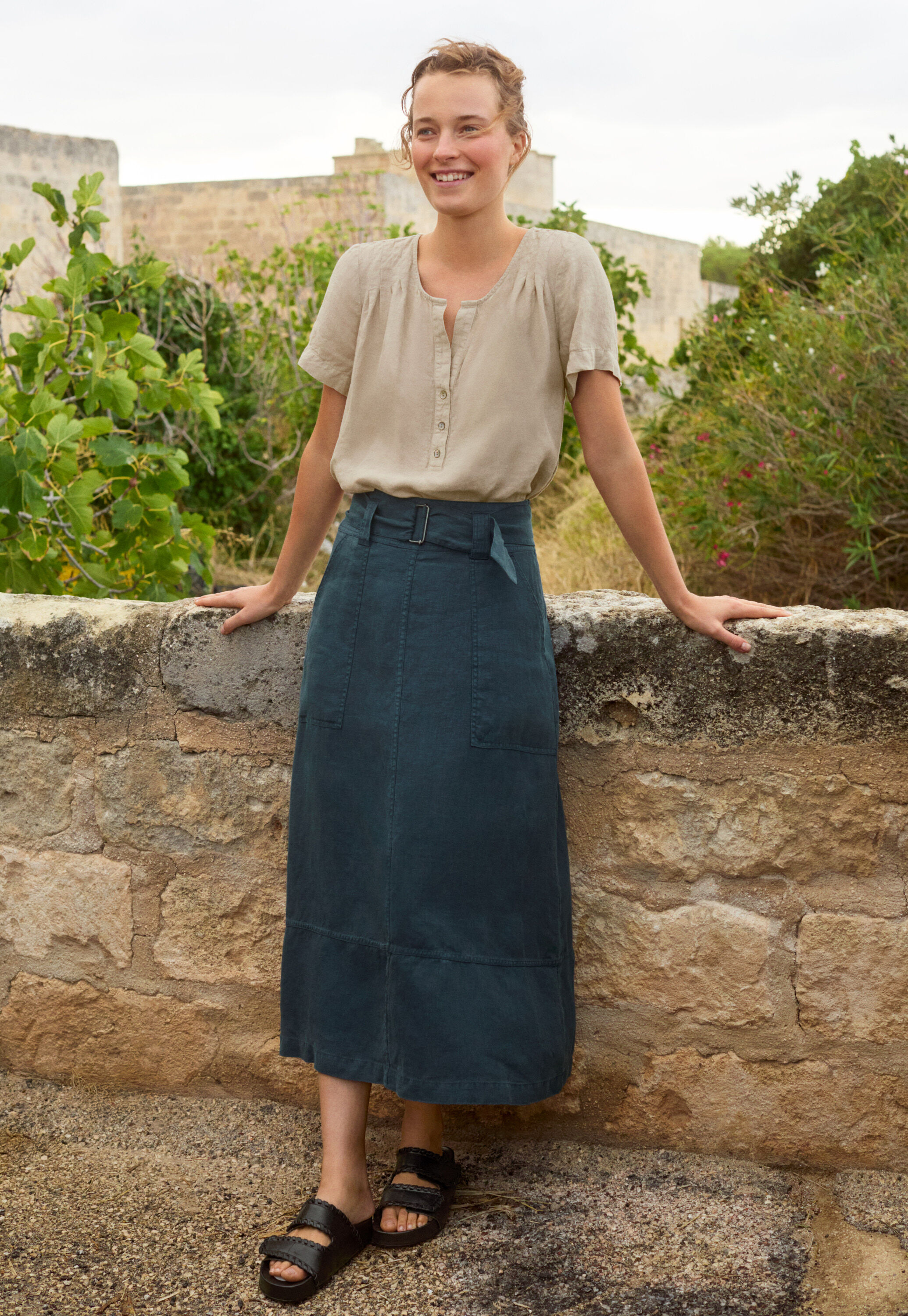 Pleated short-sleeve top