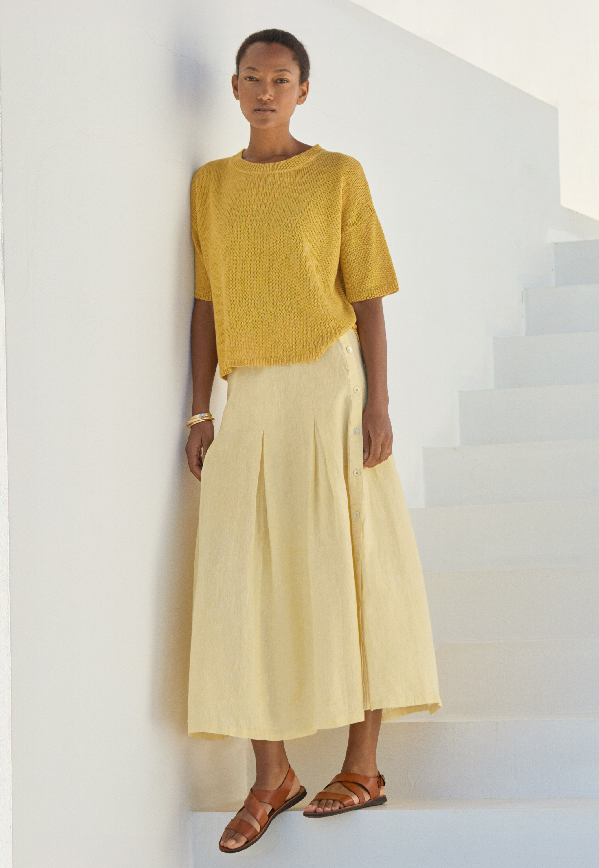 Long pleated skirt, Pastel yellow, large
