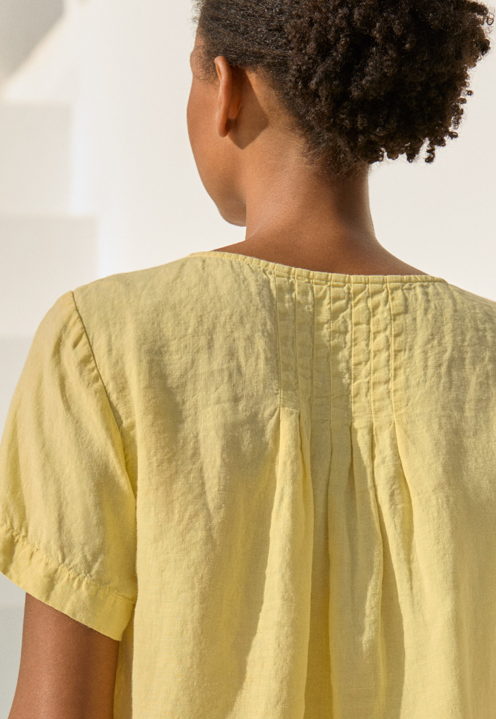 Pleated short-sleeve top, Lemon, large