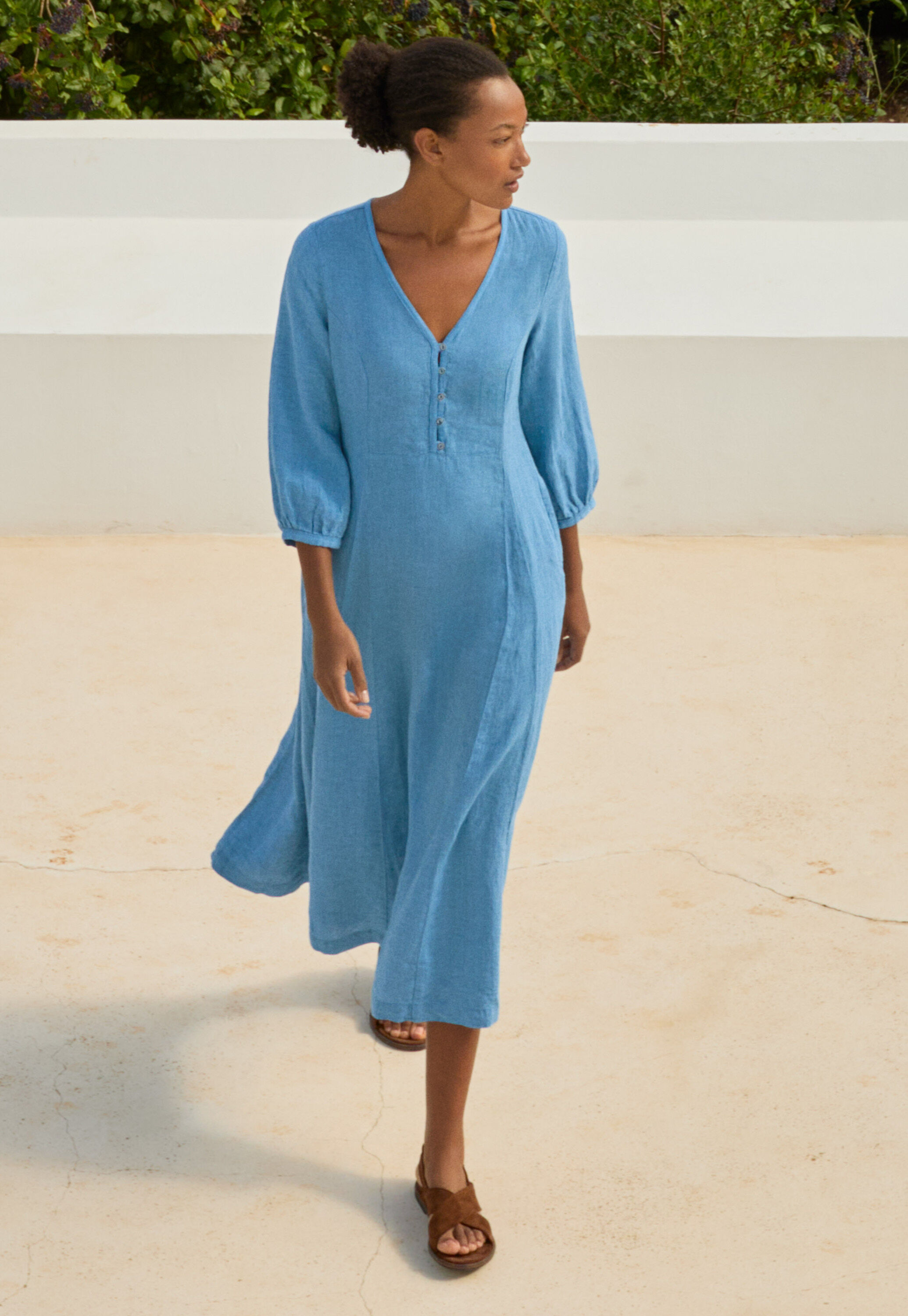 Godet-detail dress, Marine, large