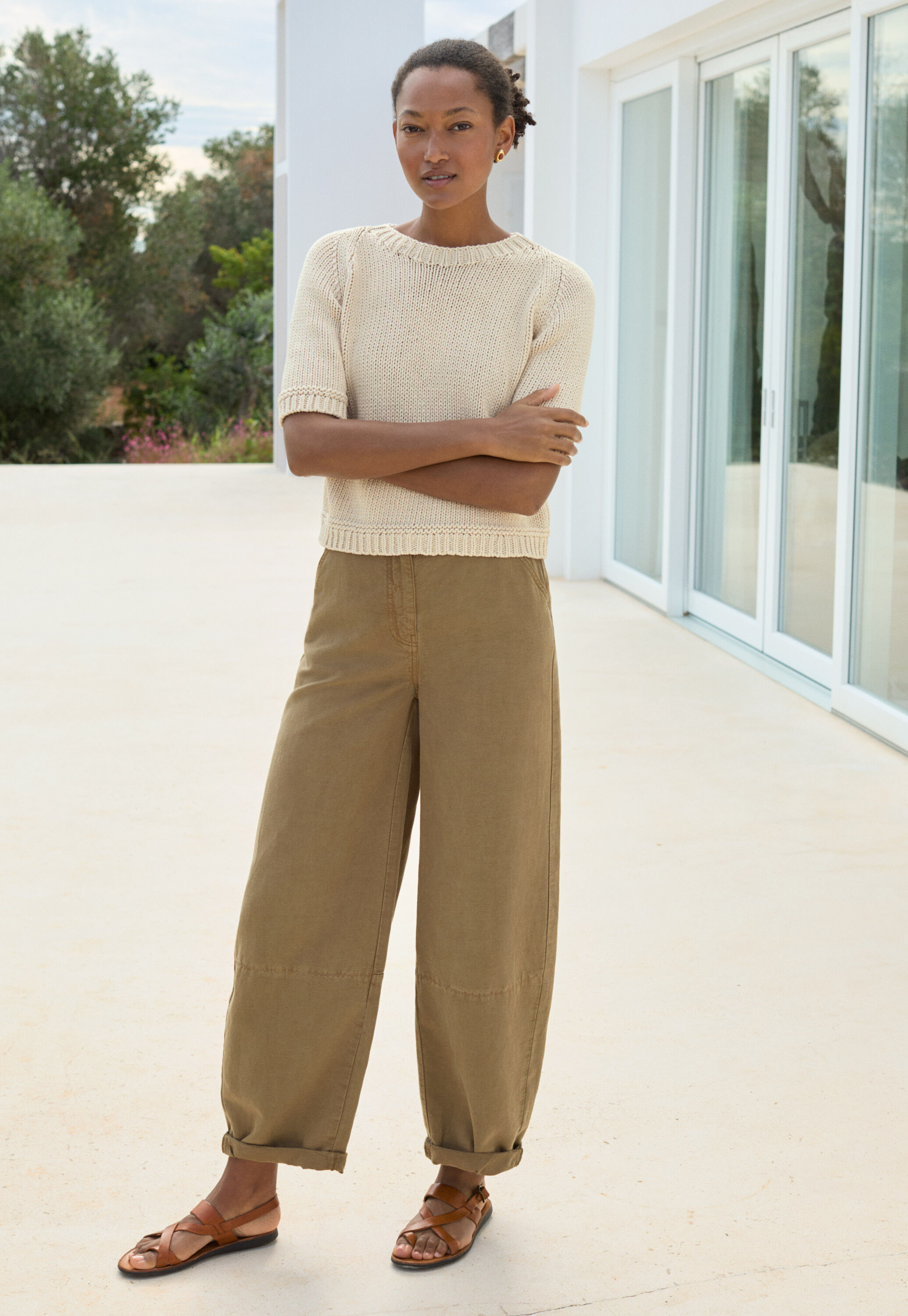 Curved seam jeans, Olive brown, large