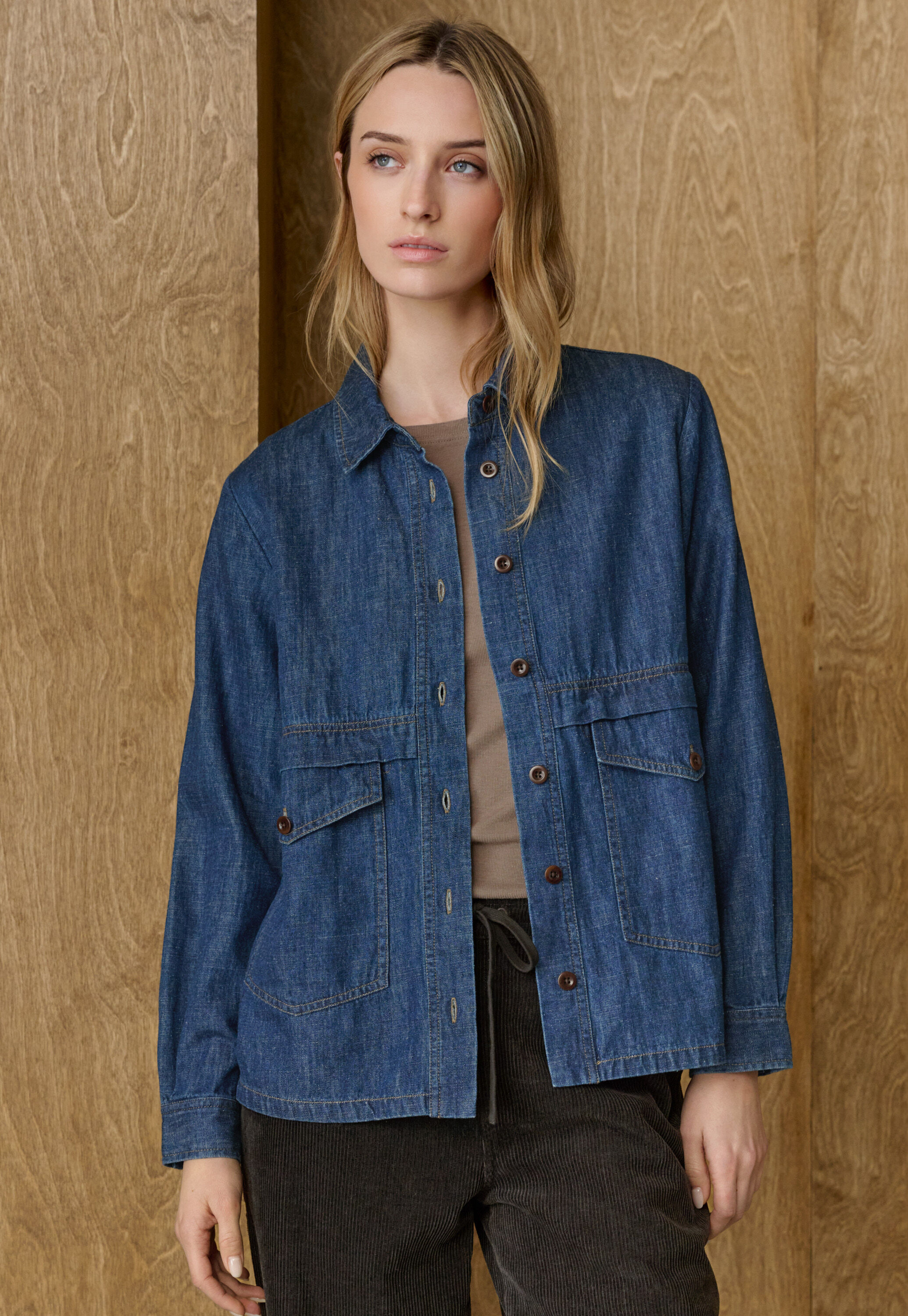 Indigo-dyed overshirt, Dark denim, large