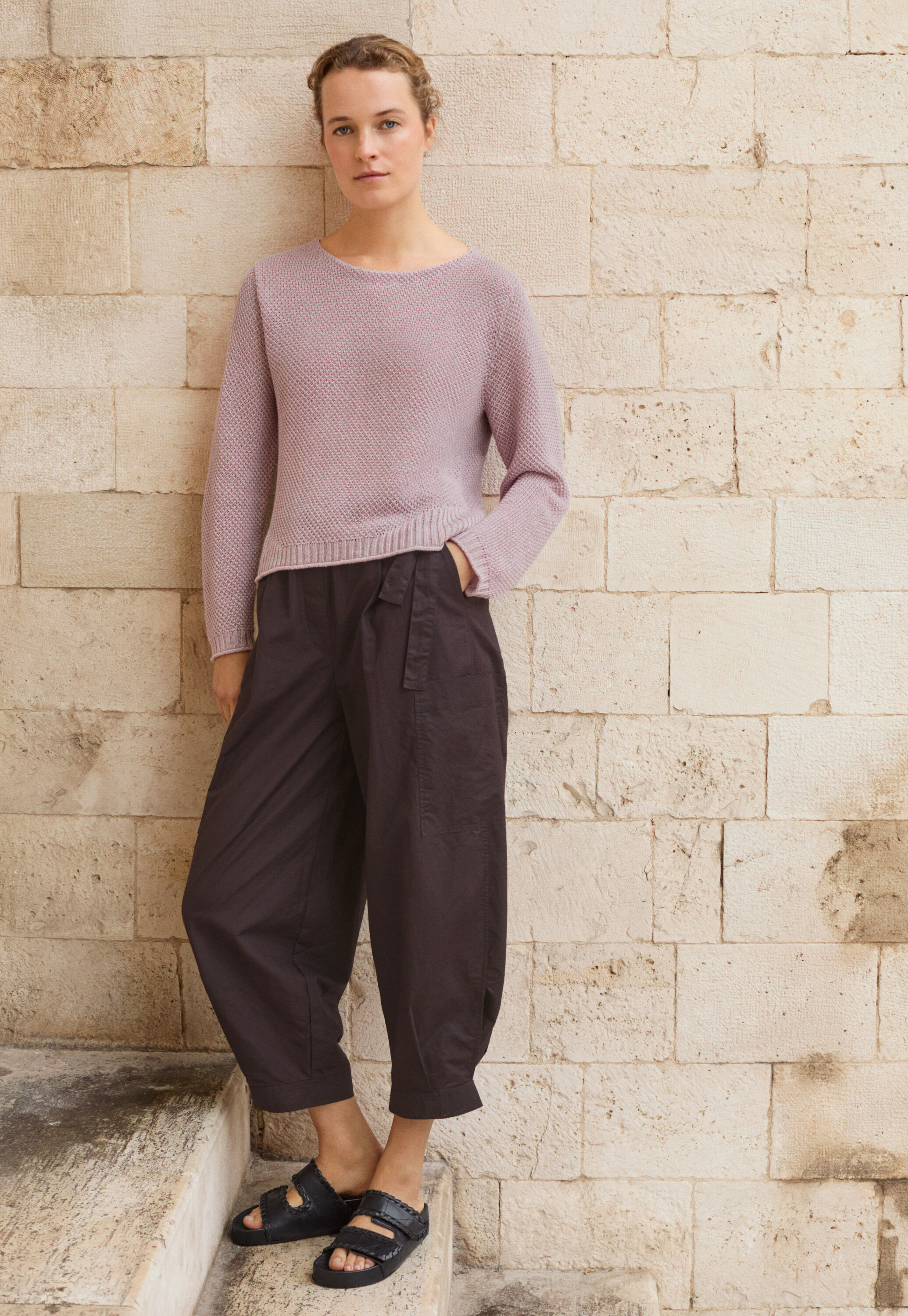 Cropped pull-on trousers