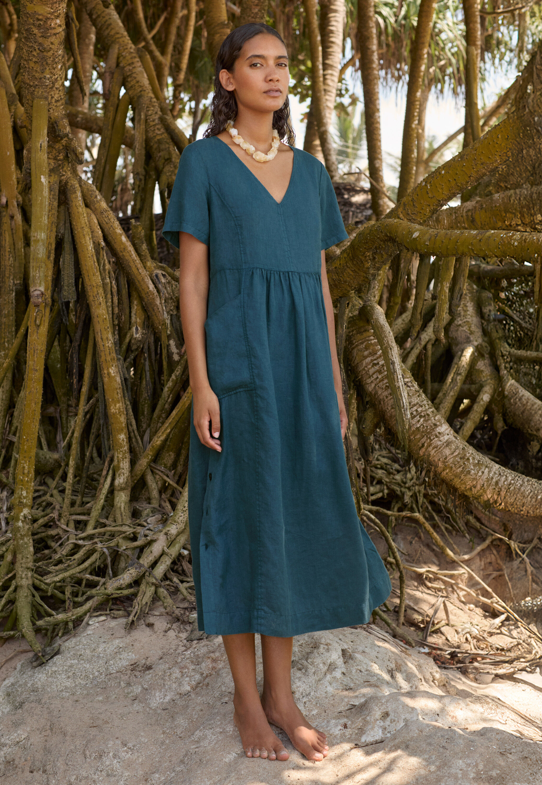 Short-sleeve v-neck dress