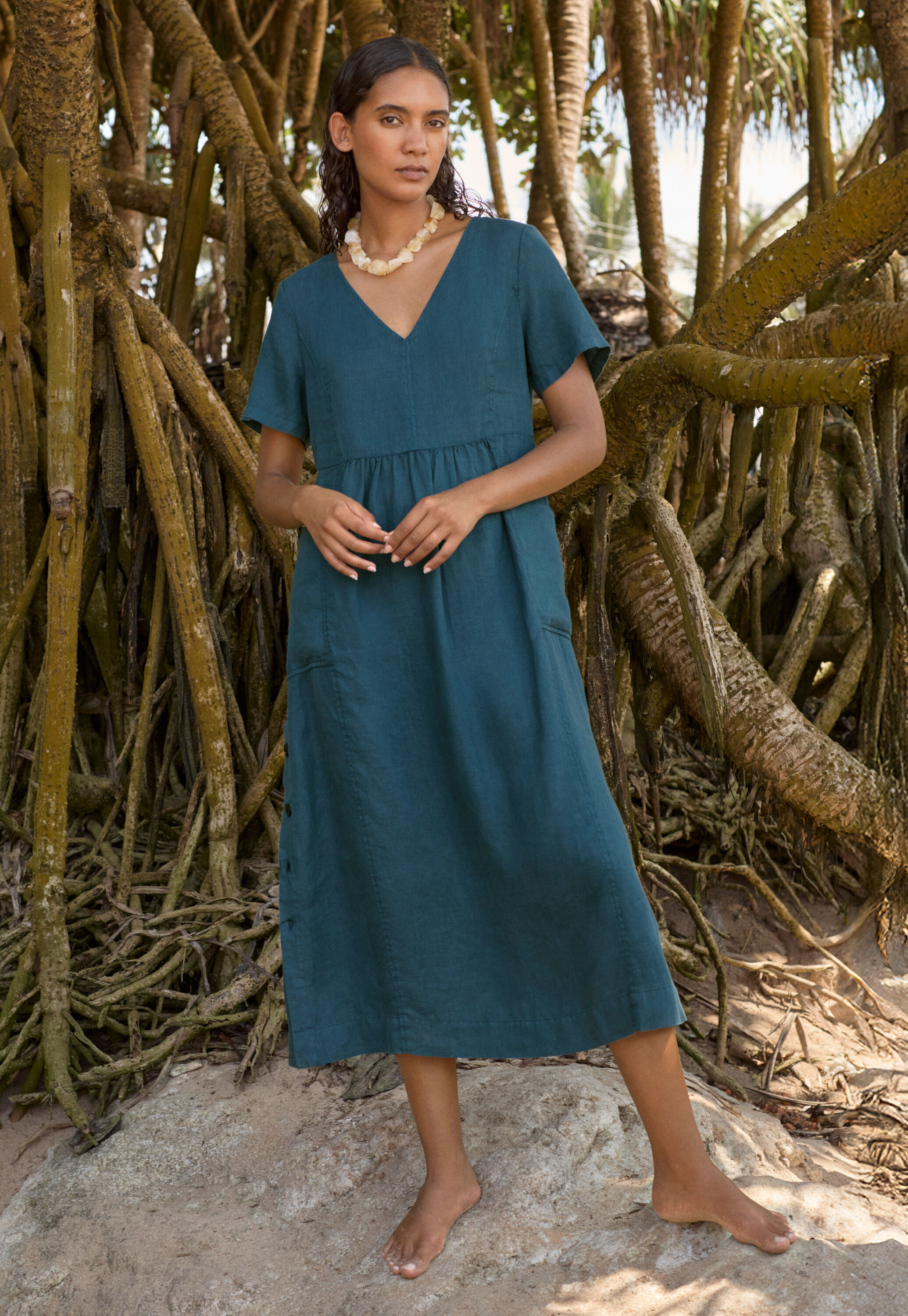 Short-sleeve v-neck dress