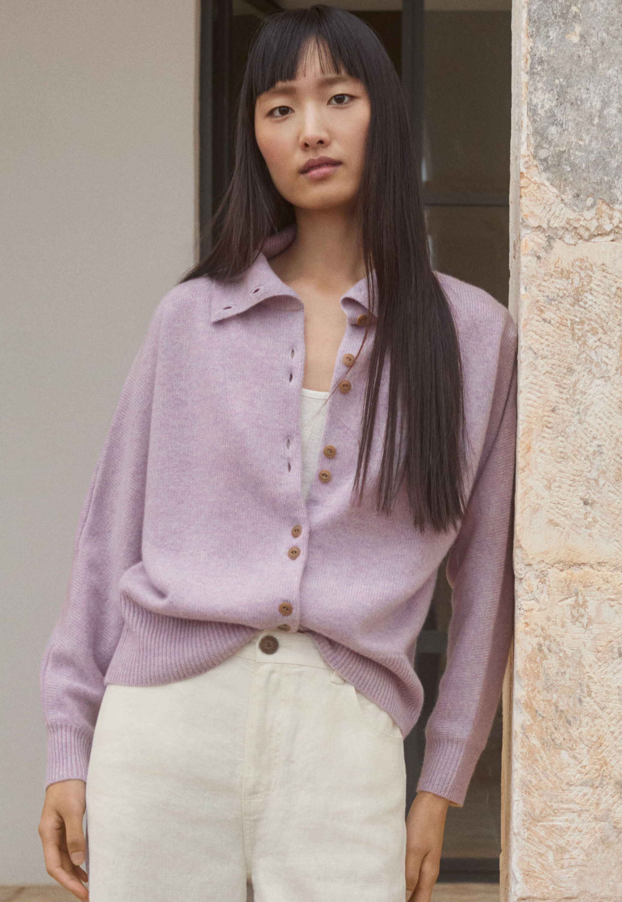 Funnel-neck cardigan