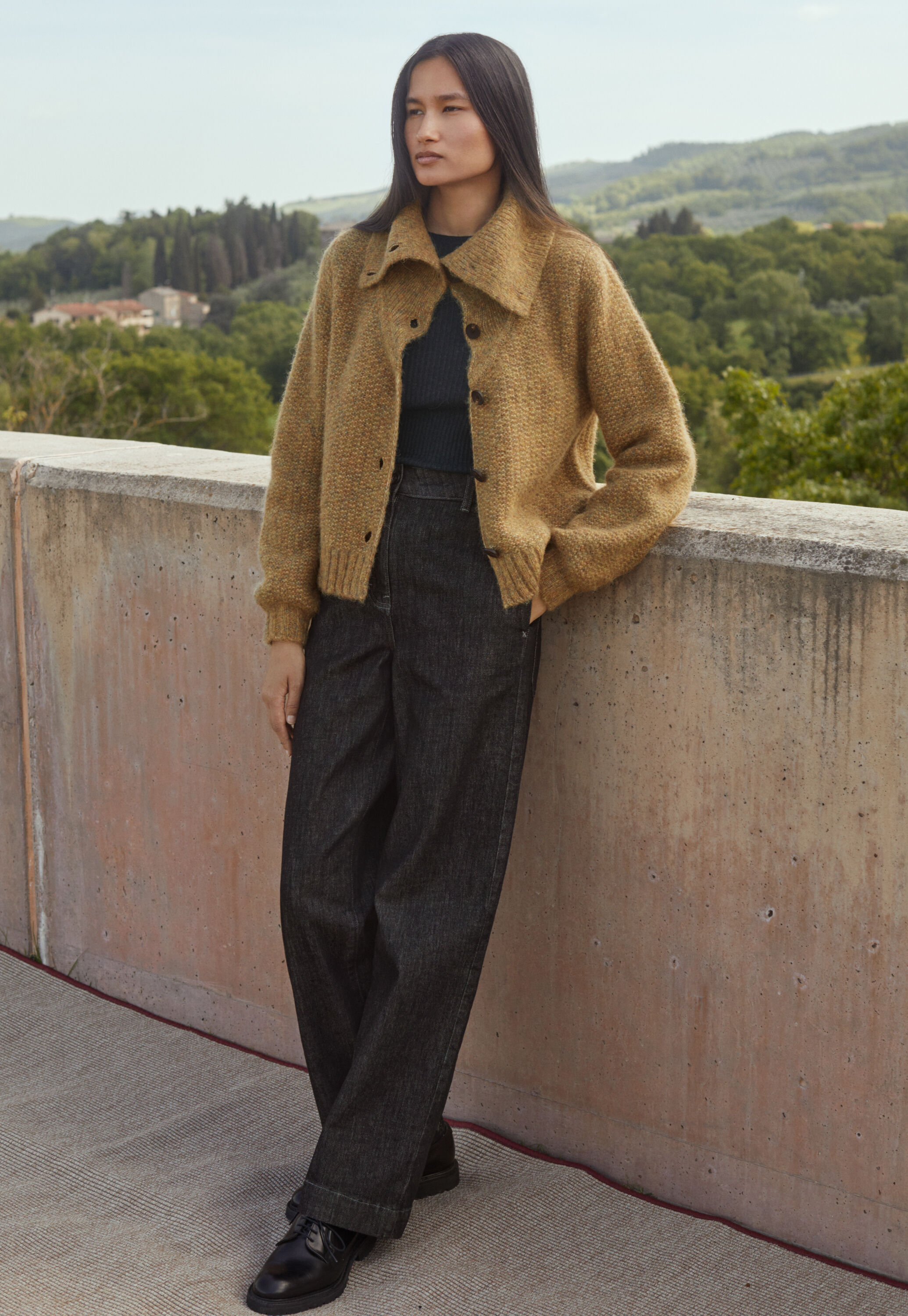 Funnel-neck cardigan